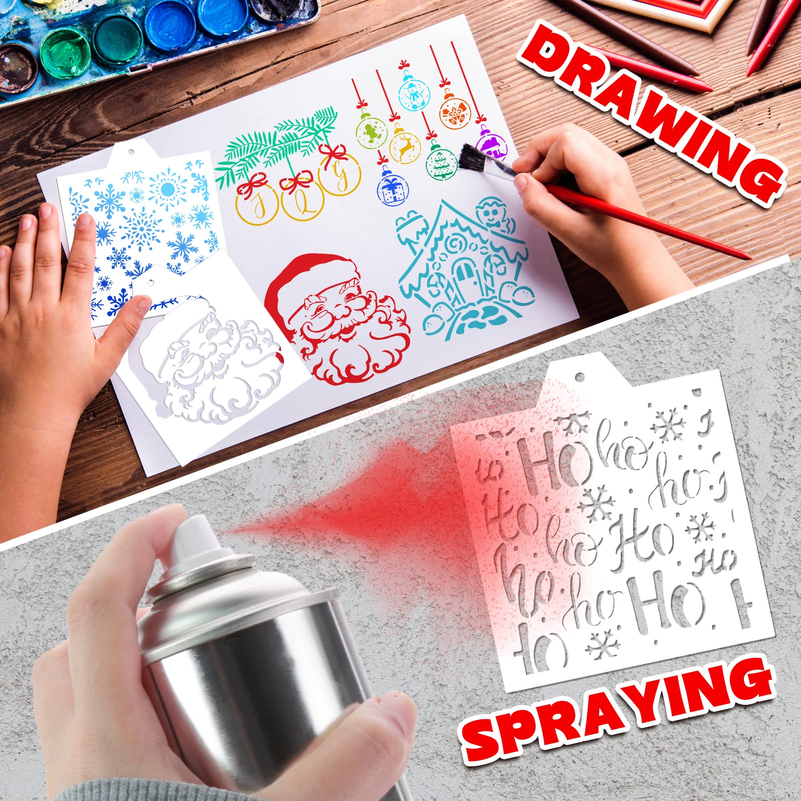 Whaline 22Pcs Christmas Cookie Stencils Snowflake Santa Candy Canes Flowers Gingerbread Pattern Airbrush Painting Stencils Chris