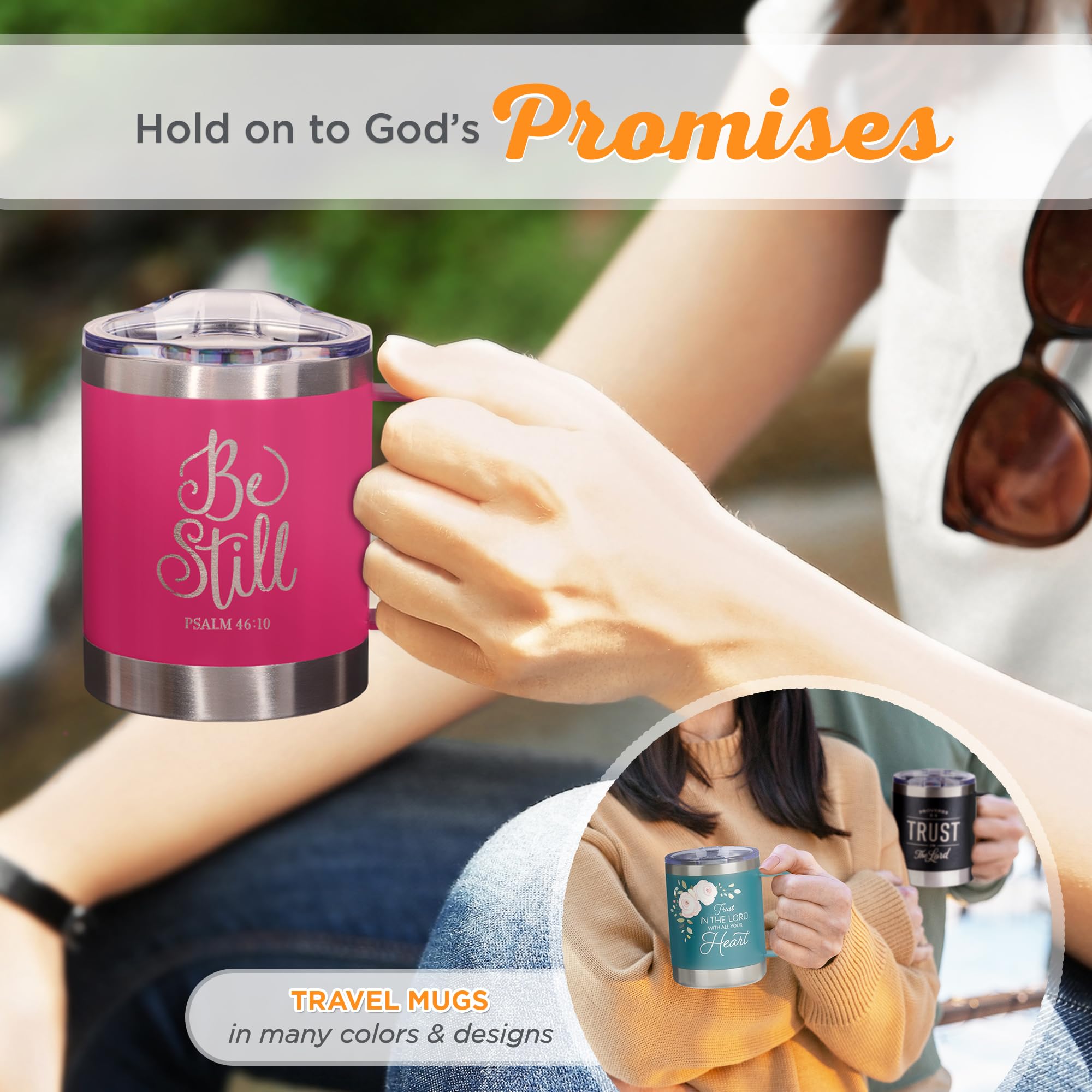 Christian Art Gifts Stainless Steel Double Wall Vacuum Insulated Camp Style Travel Mug 11 Oz Pink Coffee Mug With Retractable Li