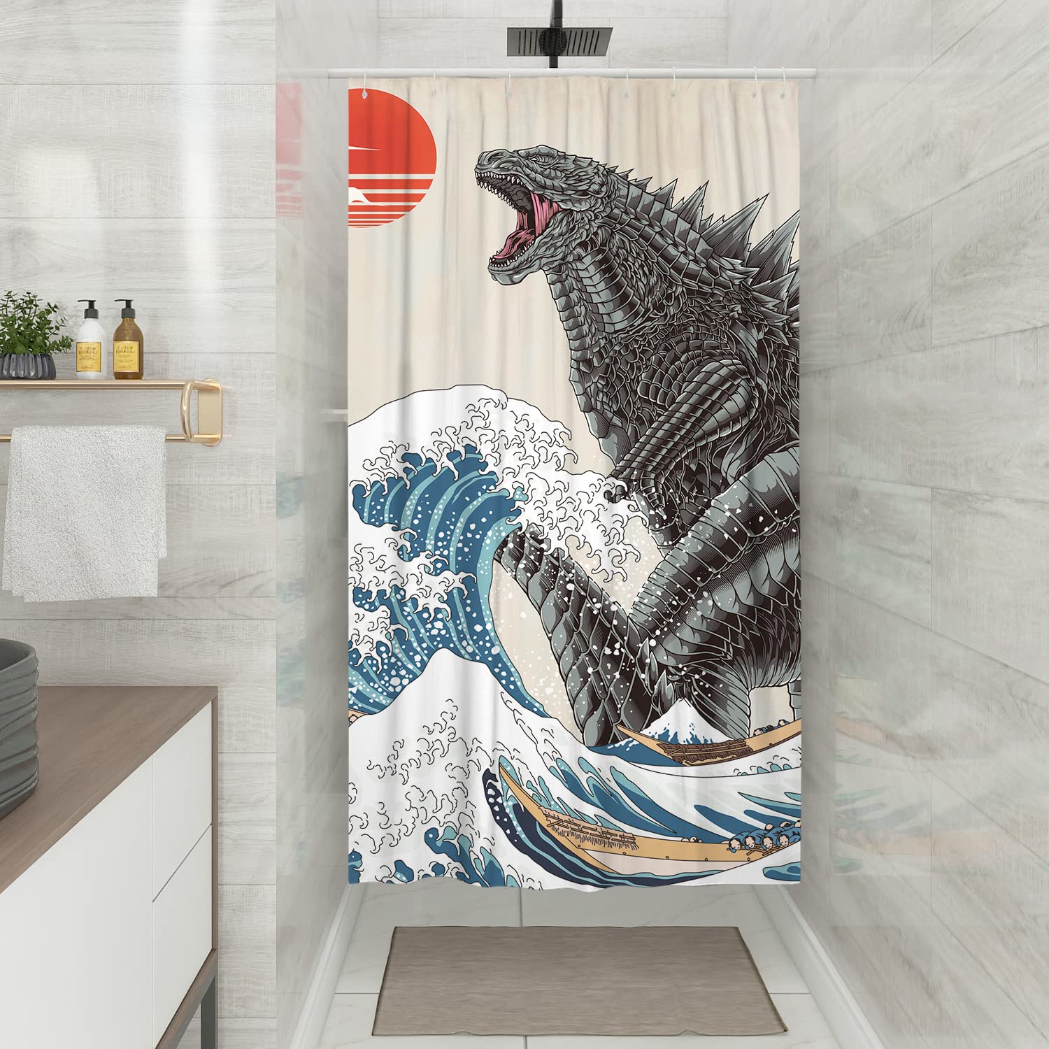 Desihom Funny Small Shower Stall Curtain Set, Fun Anime Monster Narrow Stand Up Shower Curtains For Bathroom Cool Asian Japanese