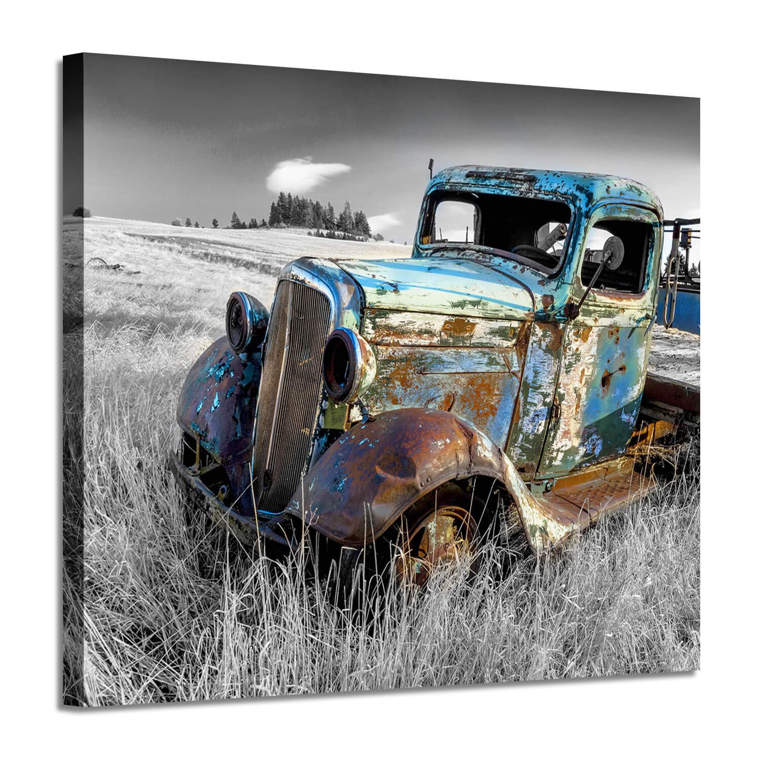 Artistic Path Rusty Car Canvas Wall Art: Old Truck Pictures Paintings Print On Canvas Artwork For Bedrooms (24'' W X 18'' H,Mult