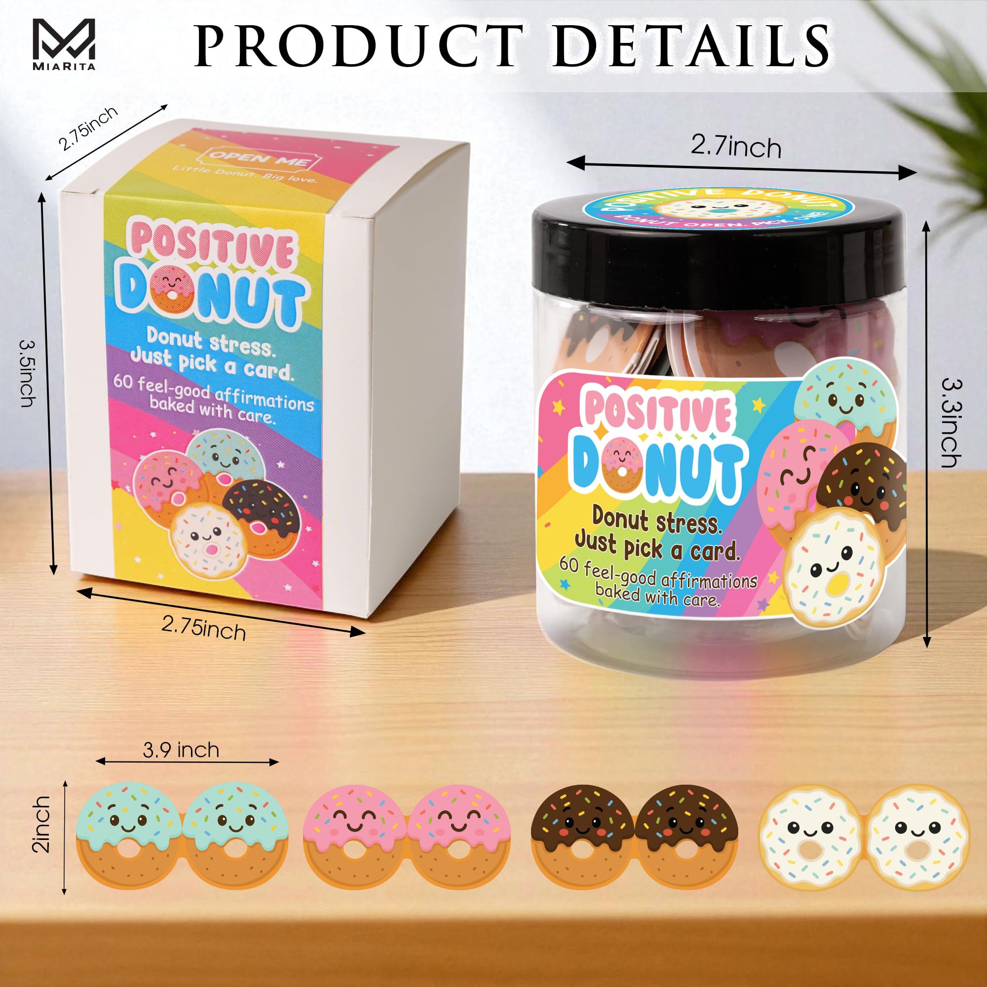 Miarita Positive Donuts Jar, Emotional Inspirational Support 60 Affirmation Cards, Cheer Up Cute Donut Gifts for Teen Girls, Dau