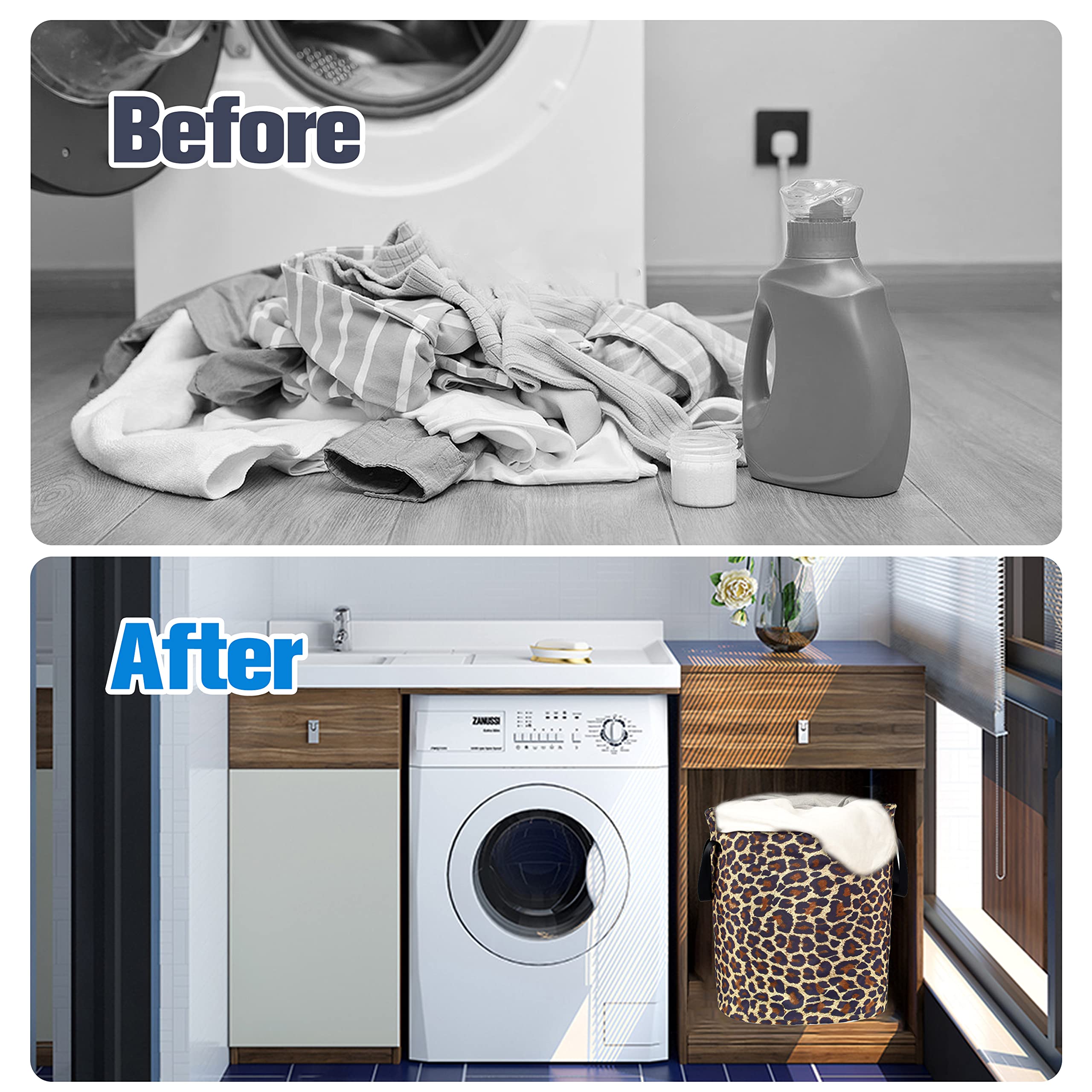 Brown Leopard Laundry Basket Foldable Waterproof Oxford Cloth Funny Tote Bag Laundry Hamper Clothes Storage Bucket Toy Organizer