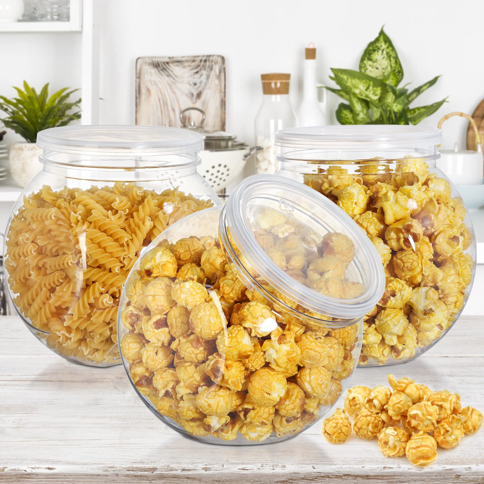 Topzea 3 Pack Candy Jars With Lids, 46 Oz Plastic Clear Cookie Storage Container Sweet Jar With Lid, Wide Mouth Opening Kitchen