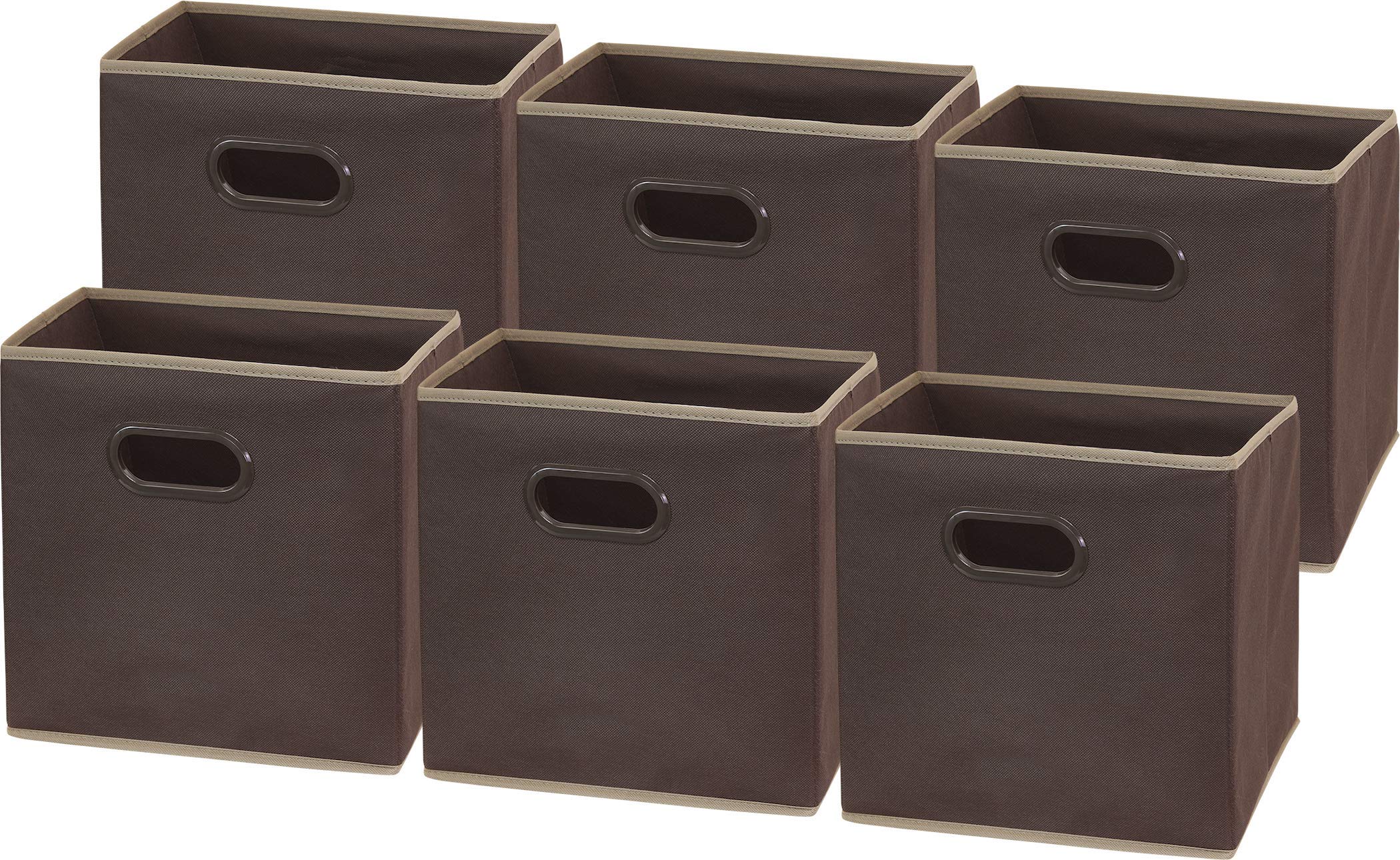 Simple Houseware Foldable Cube Storage Bin With Handle, Brown - 6 Pack