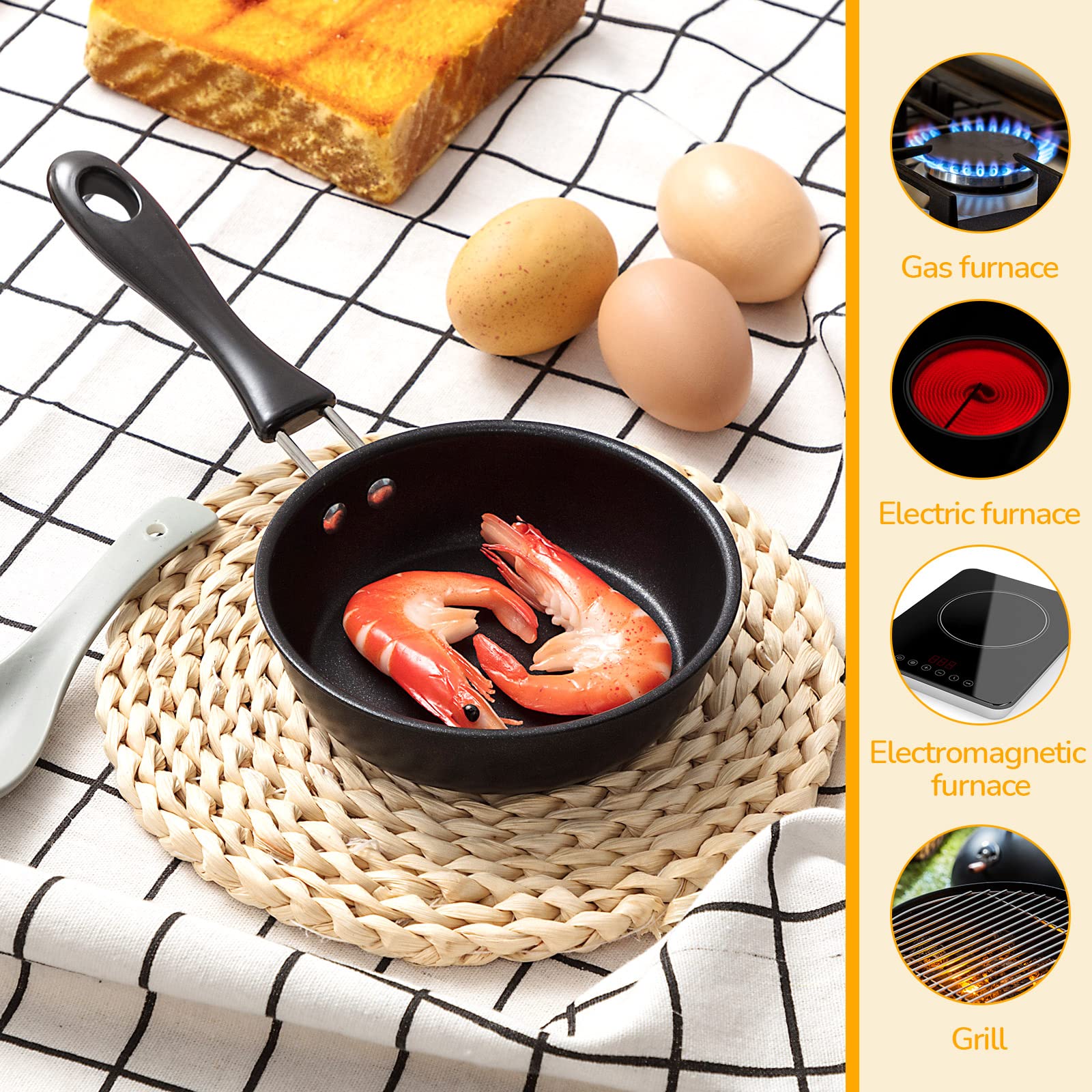 Tessco 2 Pieces Mini Cast Iron Skillet 4.7 Inch Round Mini Non Stick Fry Pan Single Egg Frying Pan With Heat Resistant Handle Fo