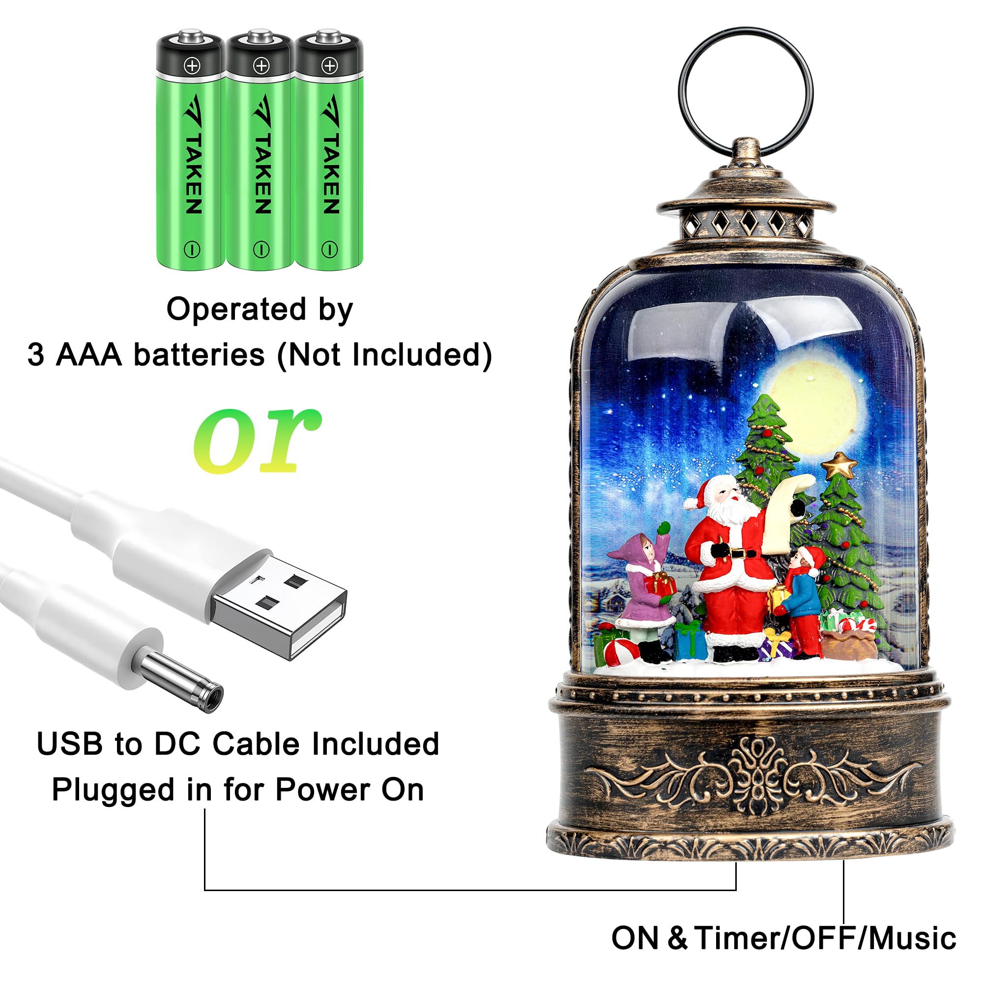 Christmas Snow Globe Water Lantern with Santa's List Scene Battery Operated or USB Powered Musical Lighted Holiday Decoration fo