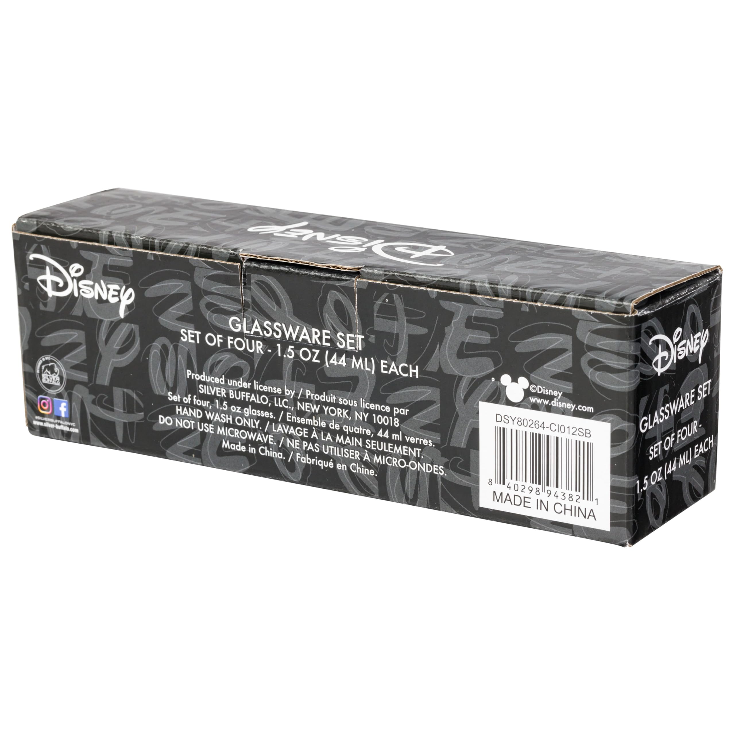 Silver Buffalo Disney A Goofy Movie Featuring Goofy, Max Goof, Roxanne And Bobby Zimuruski 4 Pack Mini Glass Set, 1.5 Ounces