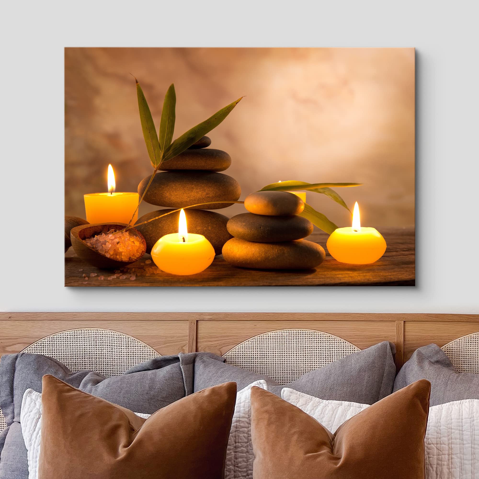 Wall26 Canvas Print Wall Art Candles With Massage Stones In Romantic Brown Atmosphere Floral Nature Photography Realism Bohemian