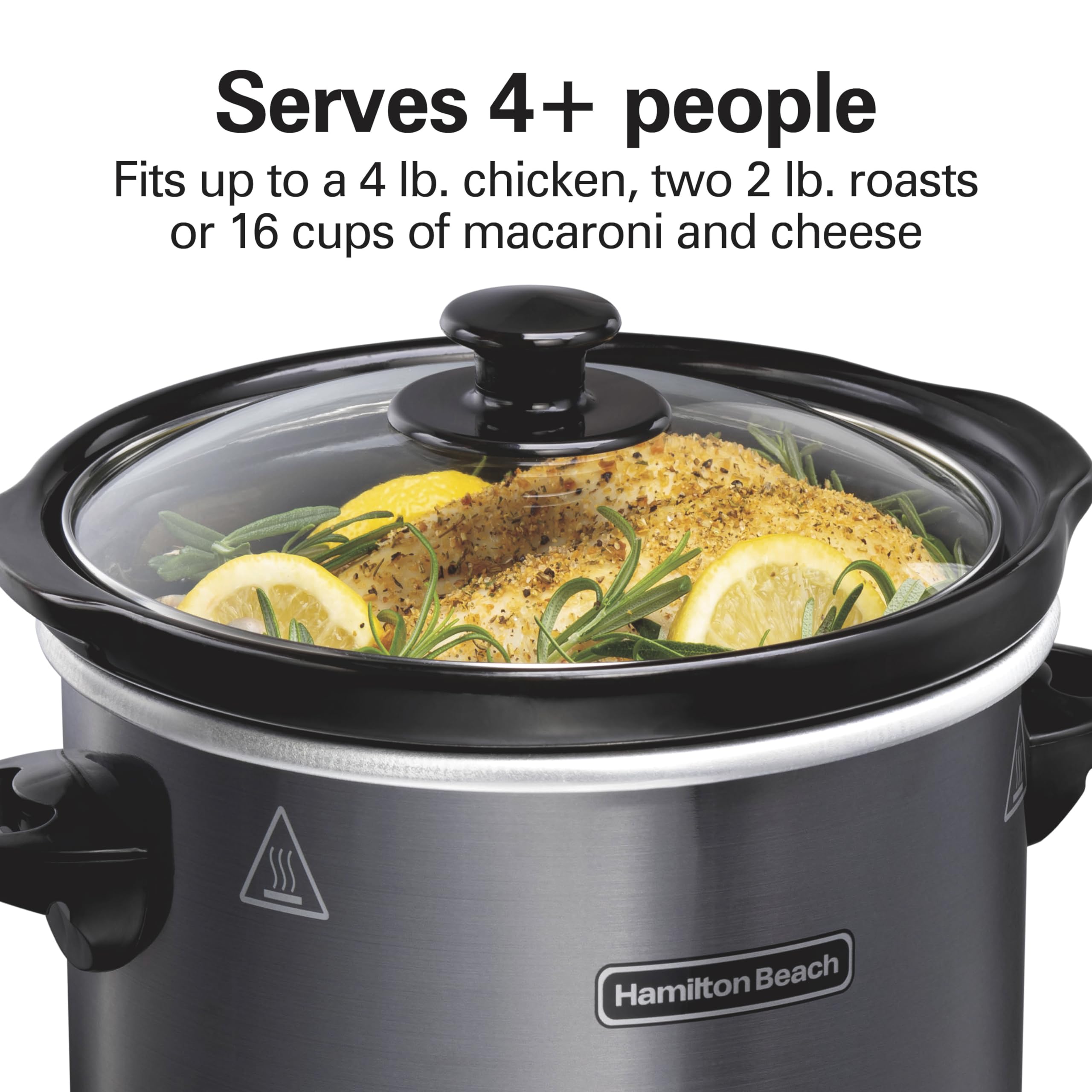 Hamilton Beach 4-Quart Slow Cooker, Brushed Gray, Stoneware Crock, Model 33240, 3 Cooking Settings, Dishwasher-Safe Glass Lid