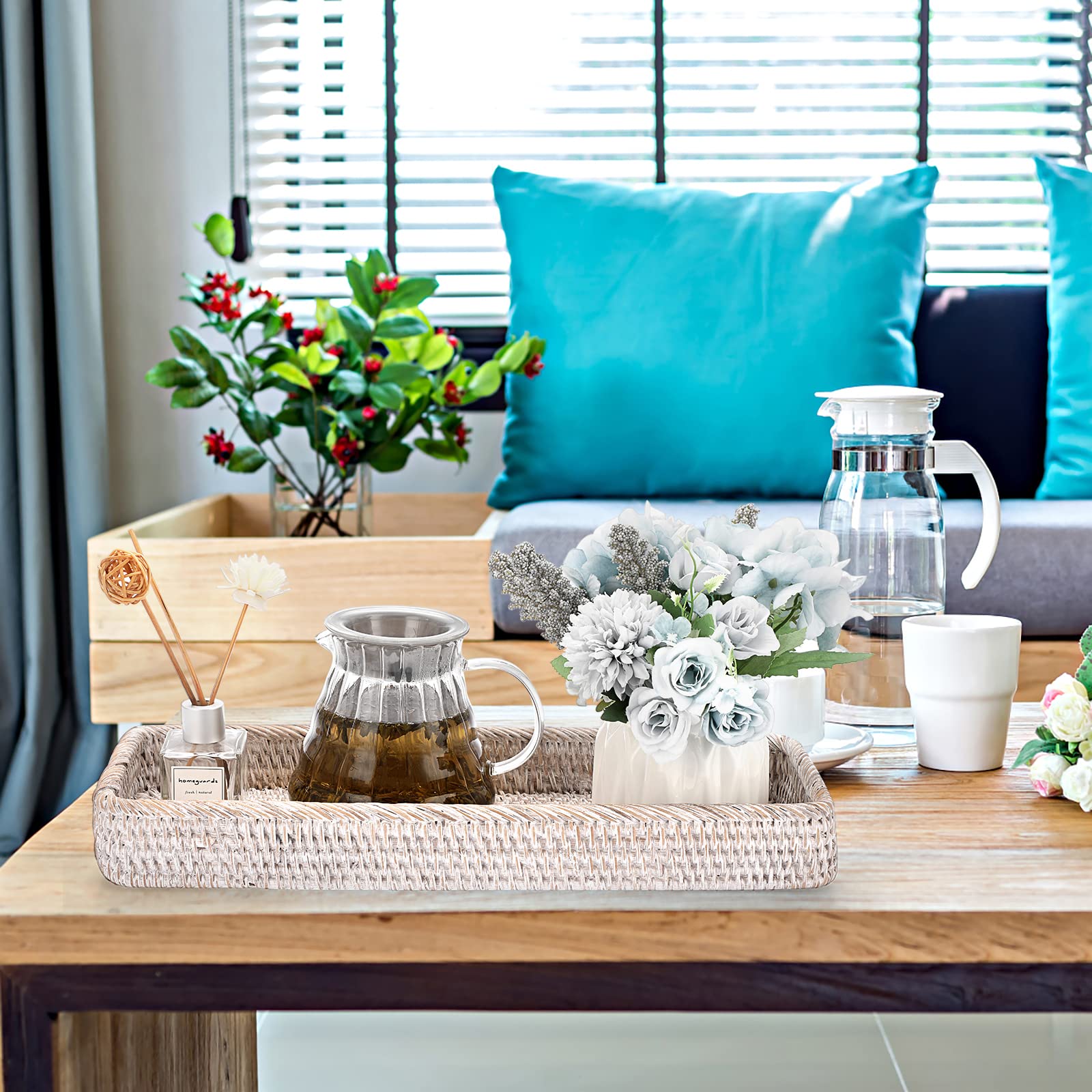 Sumnacon 16 Inch Rattan Bathroom Vanity Tray - Decorative Wicker Toilet Tank Tray For Paper Hand Towel, Vintage Storage Basket B