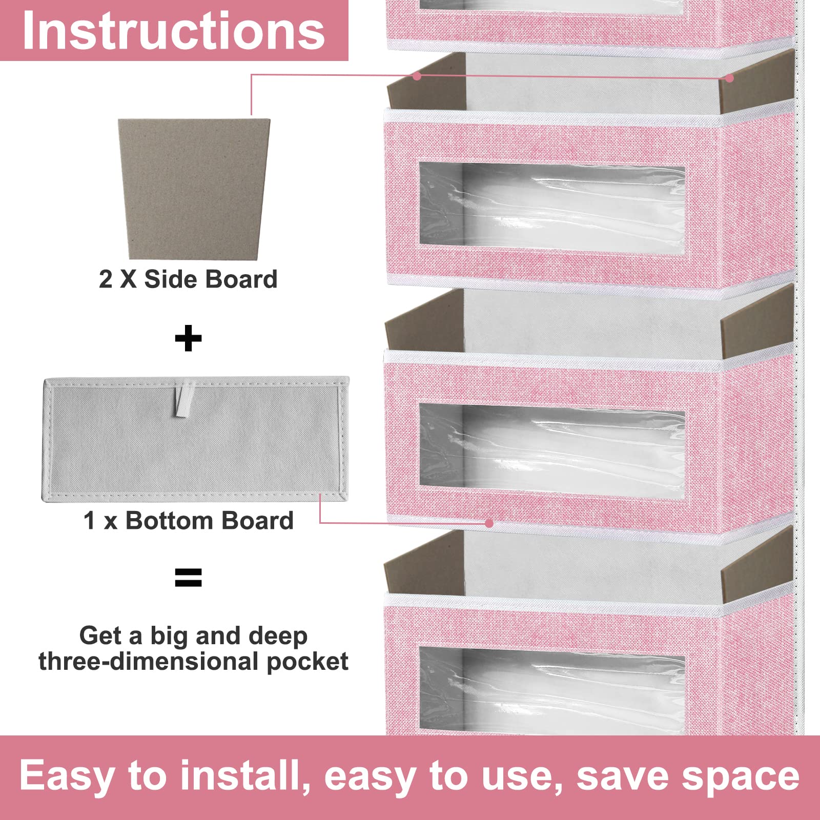 homyfort Over The Door Organizer  Hanging Baby Diaper Organizer for Nursery  Pink Wall Storage Organizer with 5 Large Pockets for Girls Room Pantry Dorm Bathroom Closet