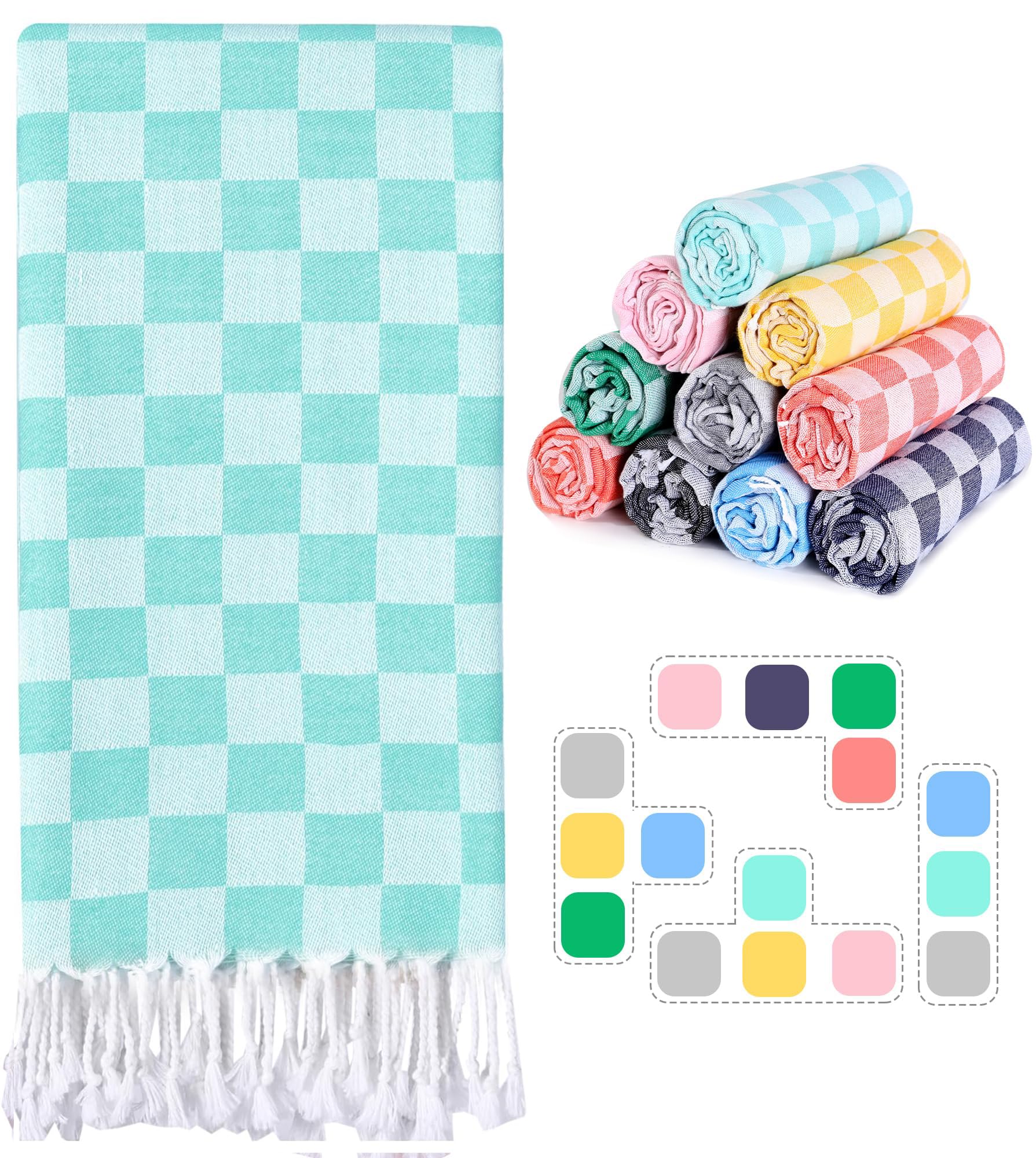 Checkered Plaid Turkish Beach Towel Beach Blanket Sand Free Quick Dry Oversized Thin Cloud Clearance Alaska Cruise Essential Sum