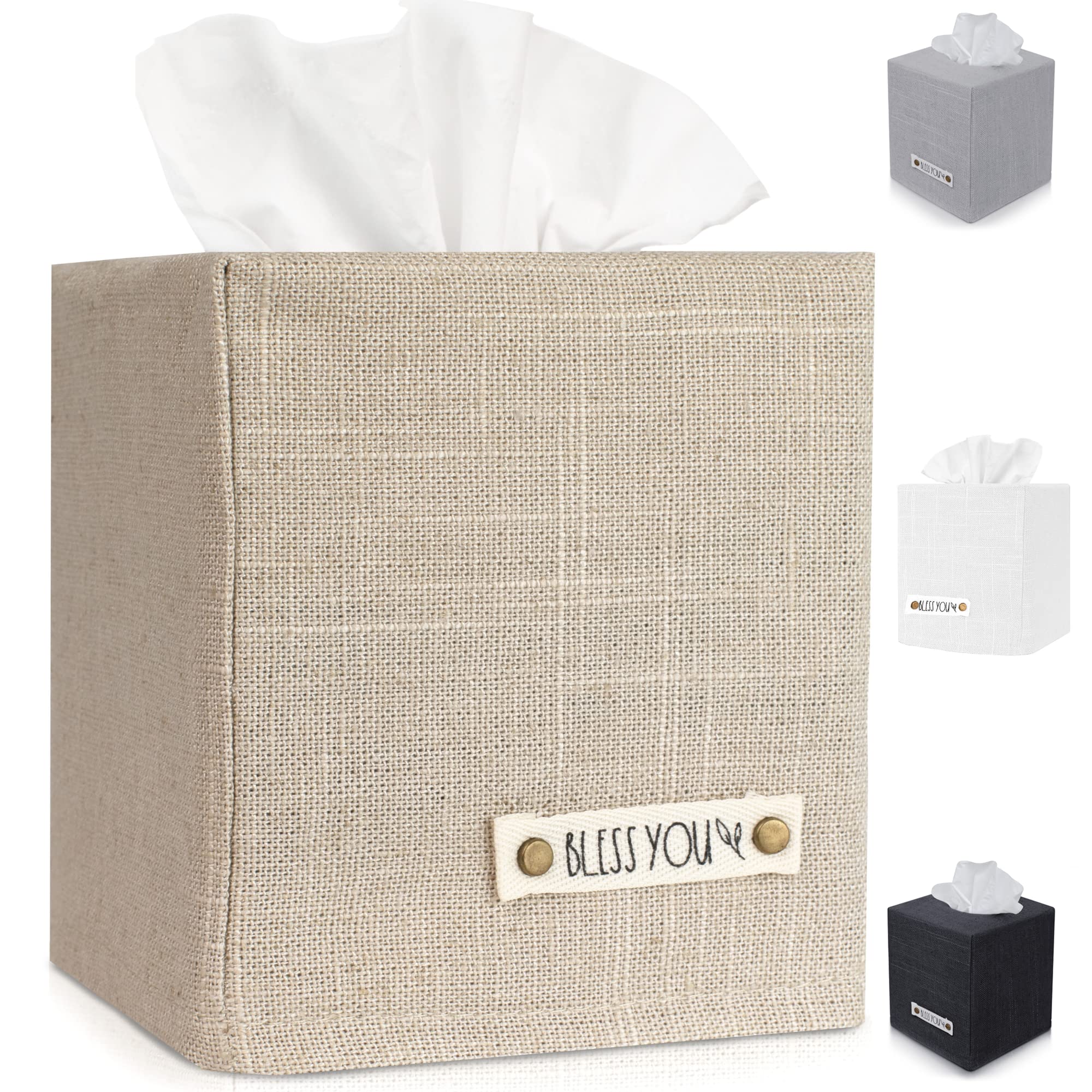Stylish Tissue Box Cover - This Beige Linen Holder Instantly Covers Your Square Tissue Boxes - The Perfect Cube Cover For Your B