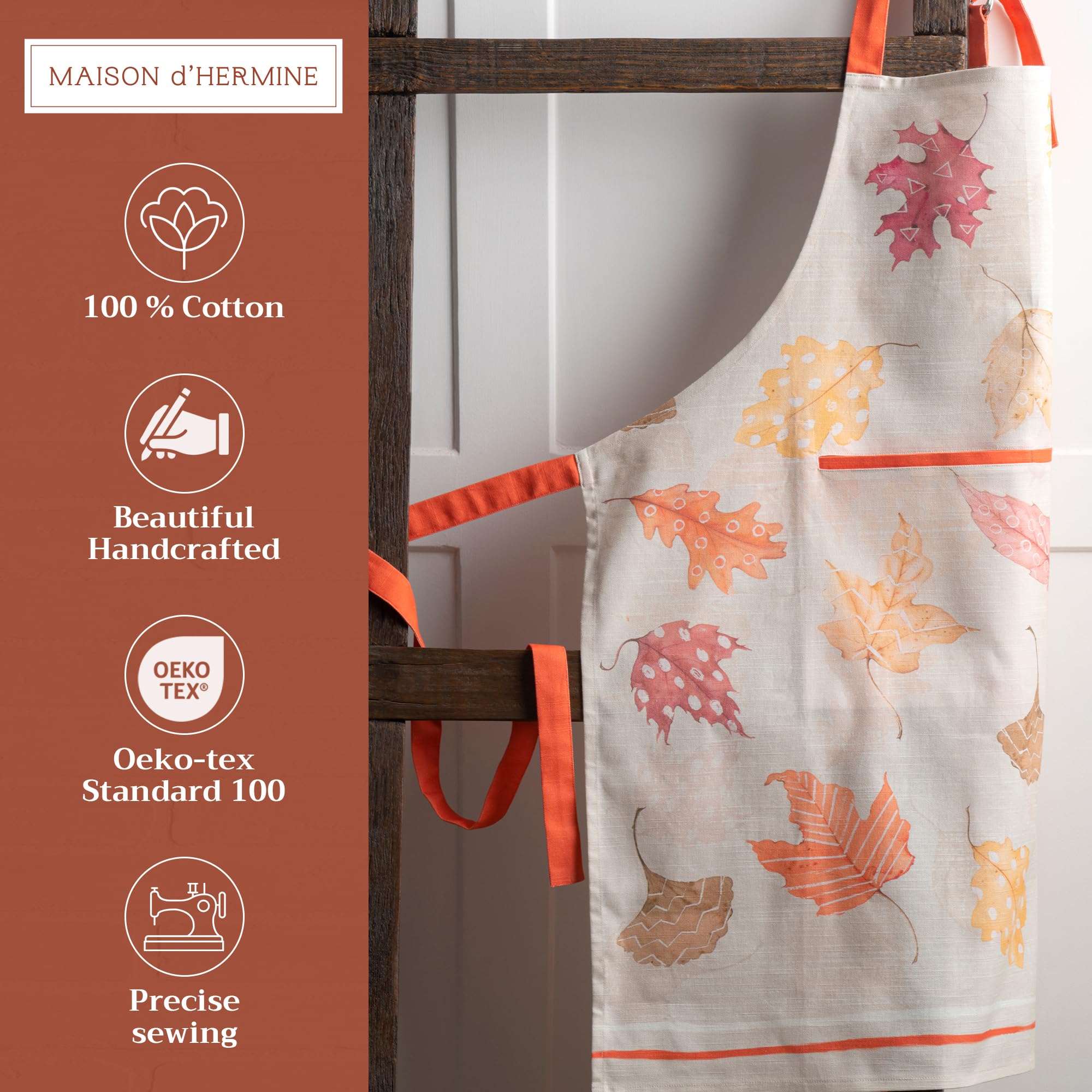 Maison d ' Hermine Apron 100% Cotton 27.50Inch x 31.50Inch 1 Piece Adjustable Neck Strap Cloth Apron with Center Pocket for Mothers Day Gifts  Women  Men  Chef  Colors of Autumn -Thanksgiving/Christmas