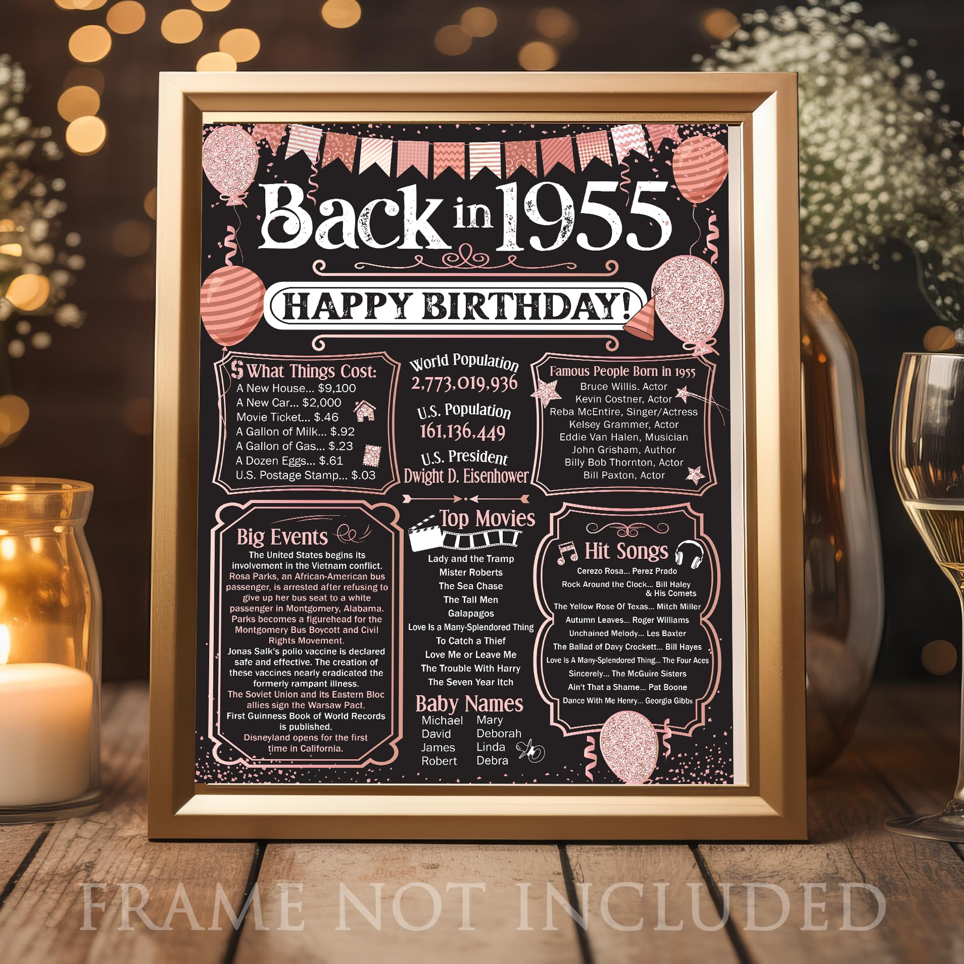 Lone Star Art 71st Birthday Party Decorations - 1955 Unframed Print, Paper, Rosegold Balloons, Gifts for Men and Women Turning 71