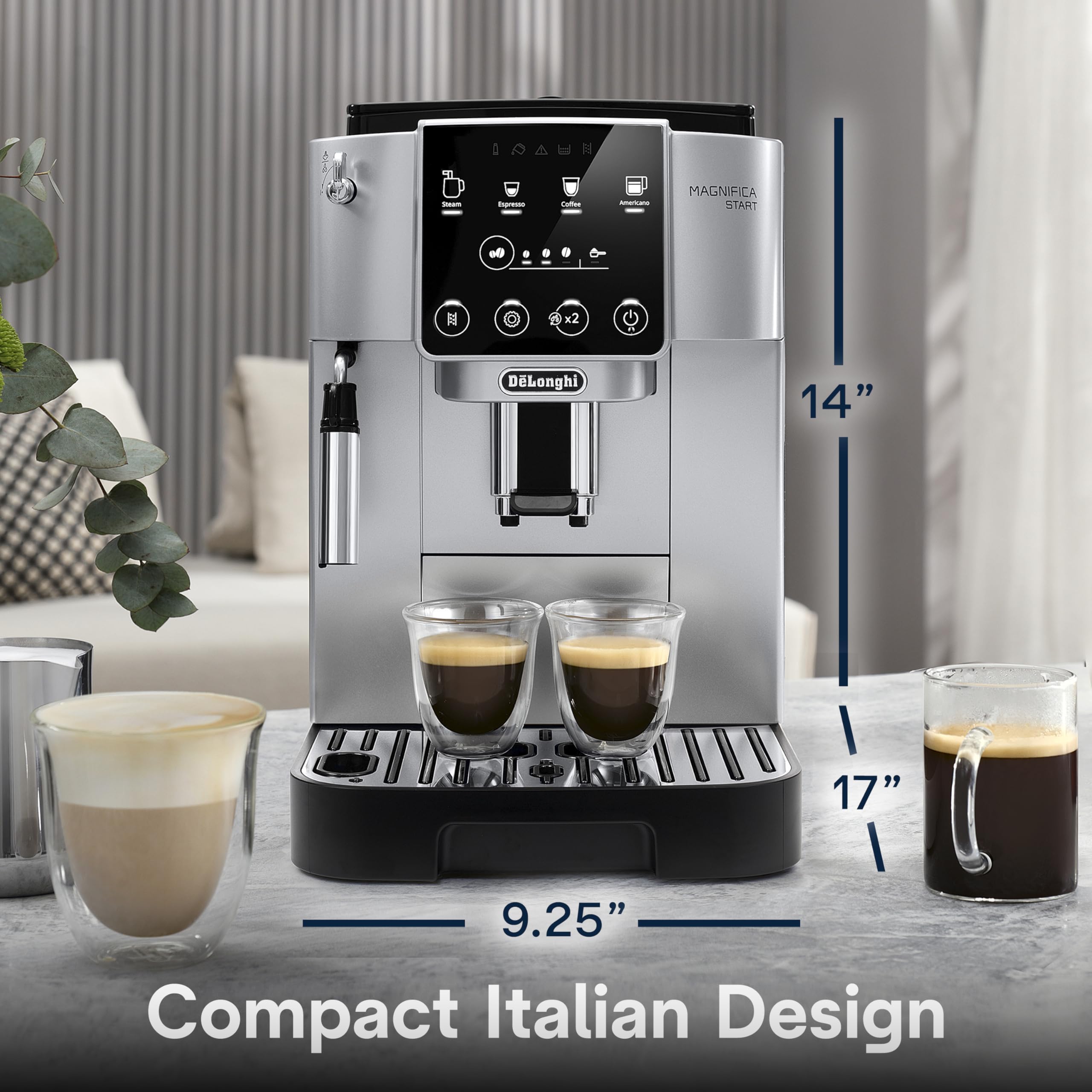 DeLonghi Magnifica Start Automatic Espresso Machine with Manual Milk Frother & Built in Grinder - 3 One-Touch Recipes, Easy-to-