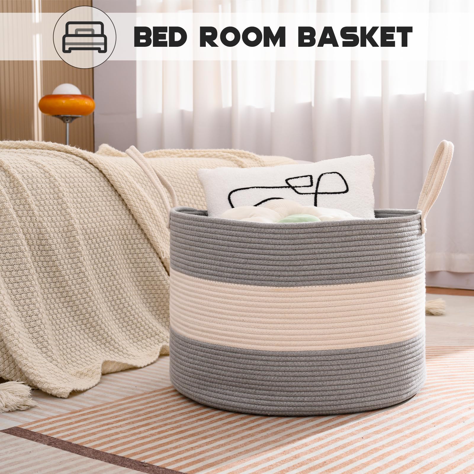 Homholdon 110L Extra Large Laundry Baskets, Storage Basket For Organizing,Woven Basket For Storage,Cotton Rope Basket,Nursery Ba