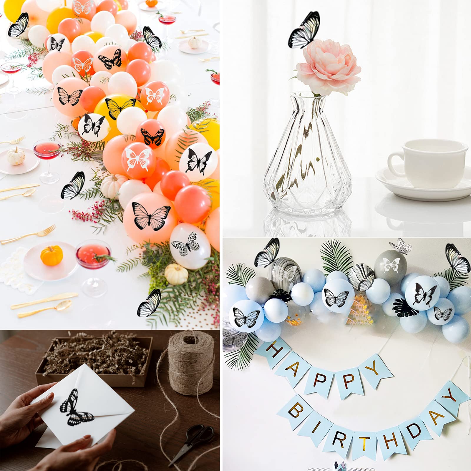 Hzmm 72 Pcs 3D Butterfly Wall Stickers, Waterproof Pvc, Black & White, Removable Paper Decals With Sticky Dots For Window, Furni