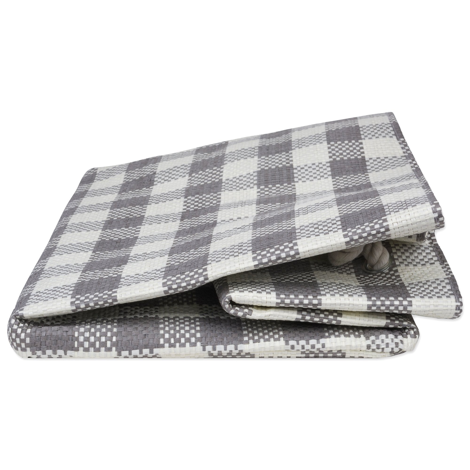 Dii Woven Paper Storage Bin, Checkers, Gray, Medium Round