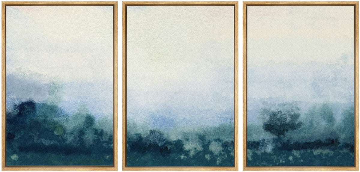 Signwin Framed Canvas Print Wall Art Pastel Blue Minimal Paint Stroke Landscape Abstract Shapes Illustrations Minimalism Decorat
