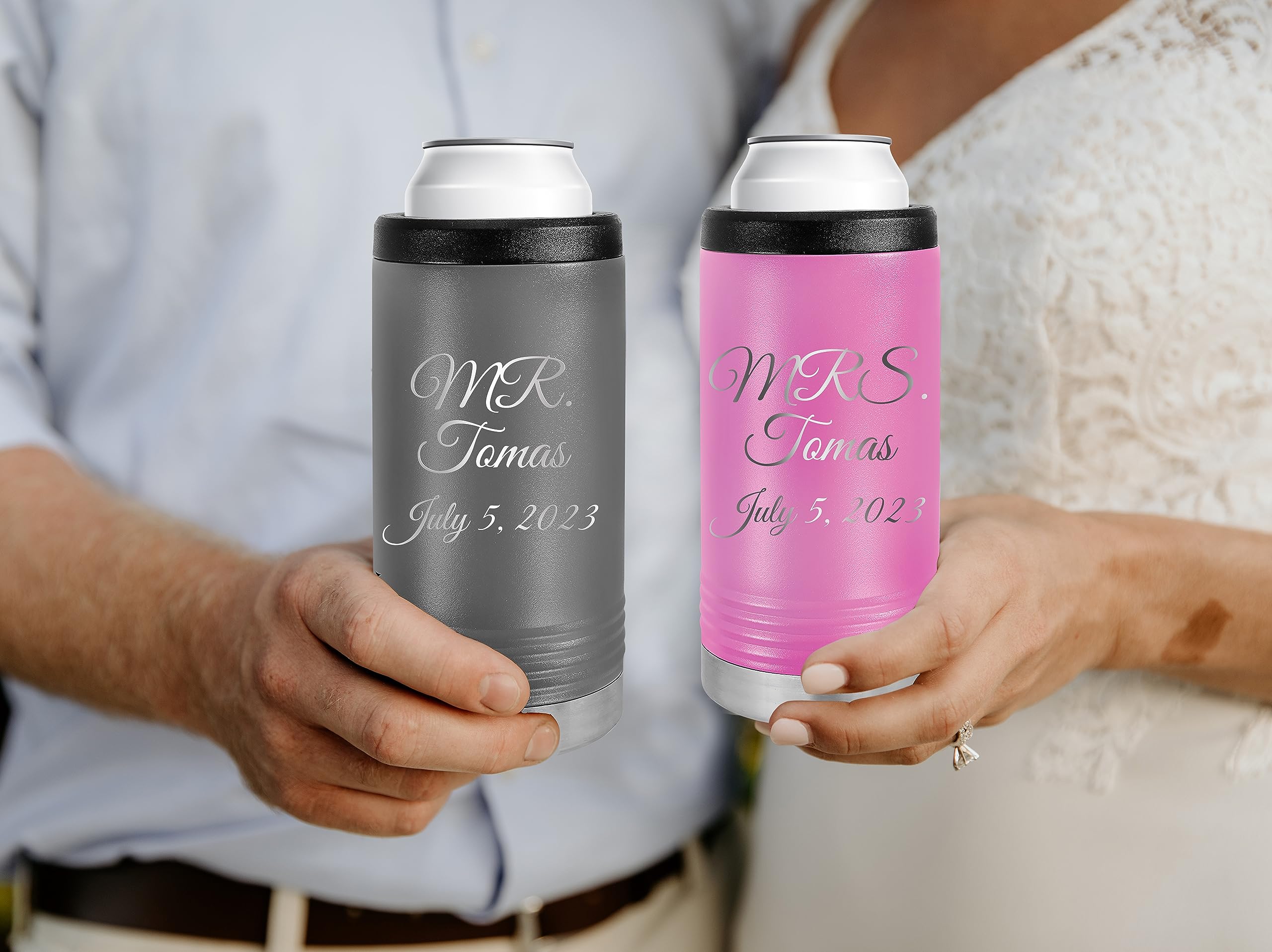 Personalized Skinny Can Cooler Stainless Steel Engraved Insulated Tall Beverage Holder With Custom With Name, Gift For Wedding,
