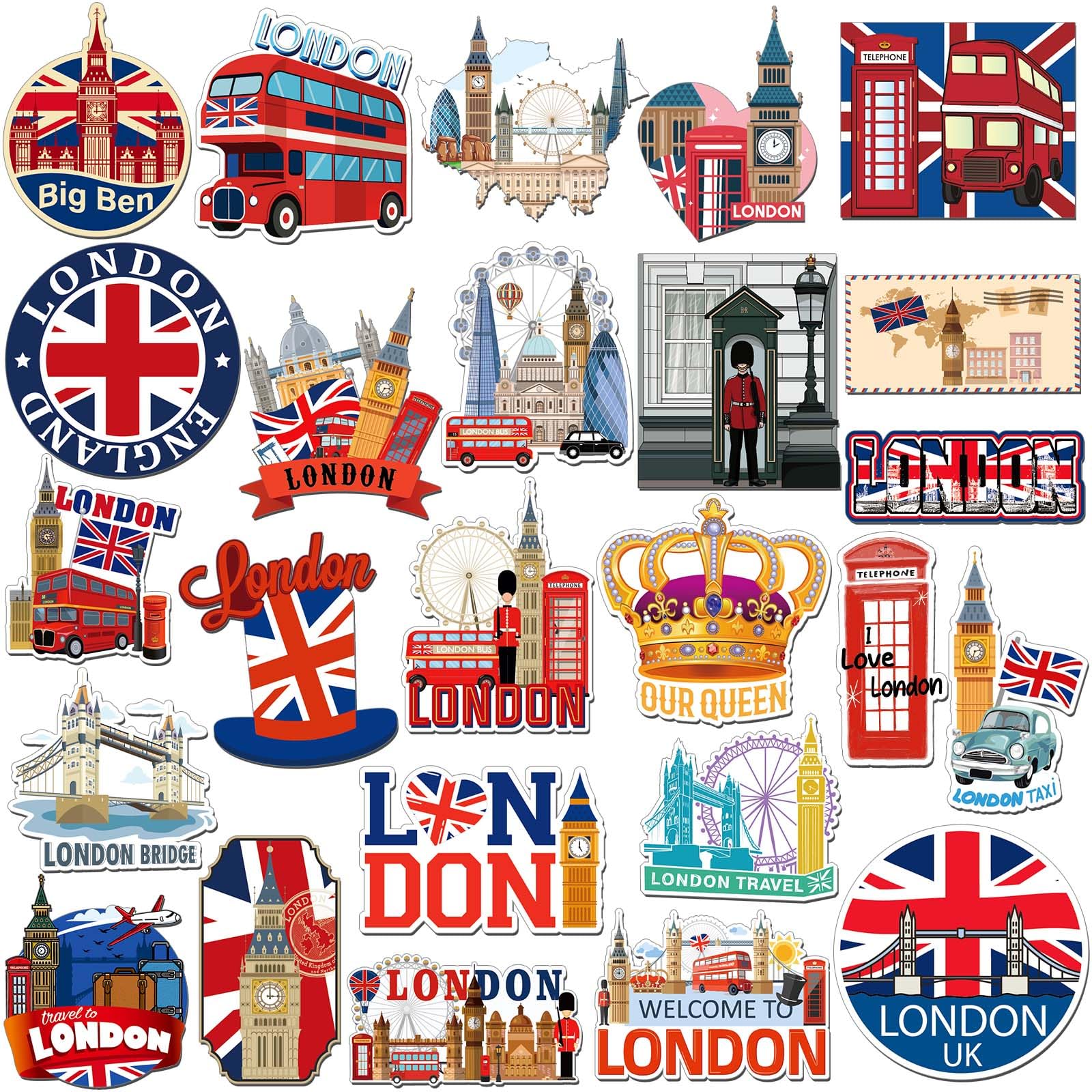 Fabbay 25 Pcs London Themed Fridge Magnets London Souvenirs Gifts Magnetic Refrigerator Stickers Metal Refrigerator Magnets Car 