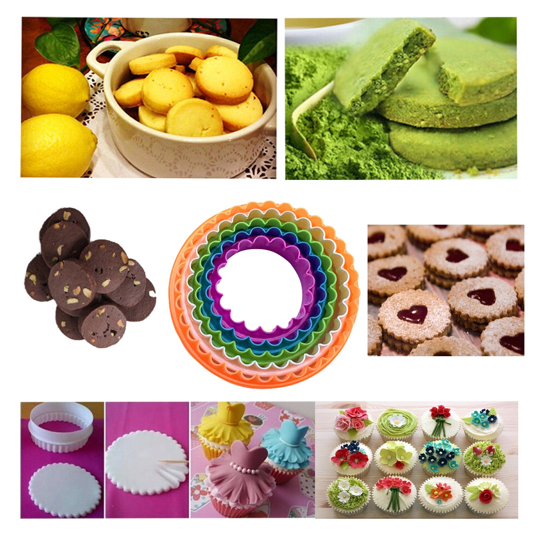 Nelpla Two Side Round Cookie Cutters,Biscuit Cutters And Fondant Cake Cutters, Set Of 6 Pcs, Assorted Color
