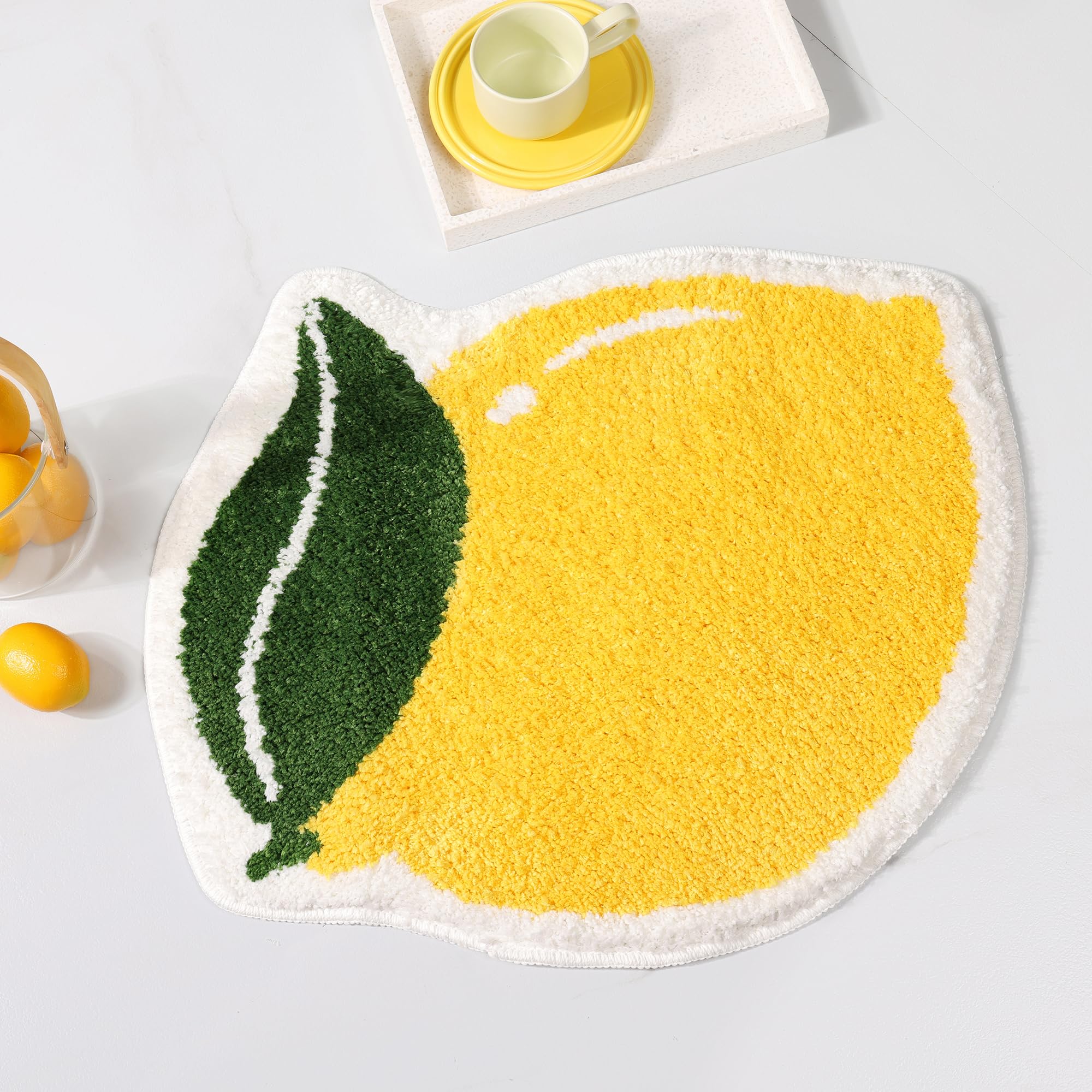 FROZZUR Fruit Lemon Bathroom Rugs Absorbent Non Slip Bath Mats for Bathroom  Cute Yellow Fun Bath Mat Shower Rug Washable Shaped Bath Kitchen Christmas Rug