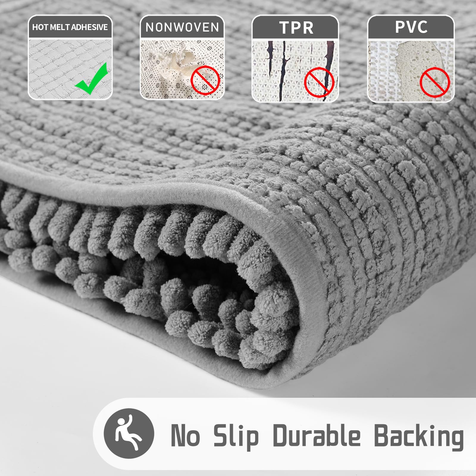 Yimobra Original Luxury Shaggy Bath Mat  Runer Rugs 44.1 X 24 Inches  Super Absorbent Water  Non-Slip  Machine-Washable  Soft and Cozy  Thick Modern for Bathroom Bedroom  Gray