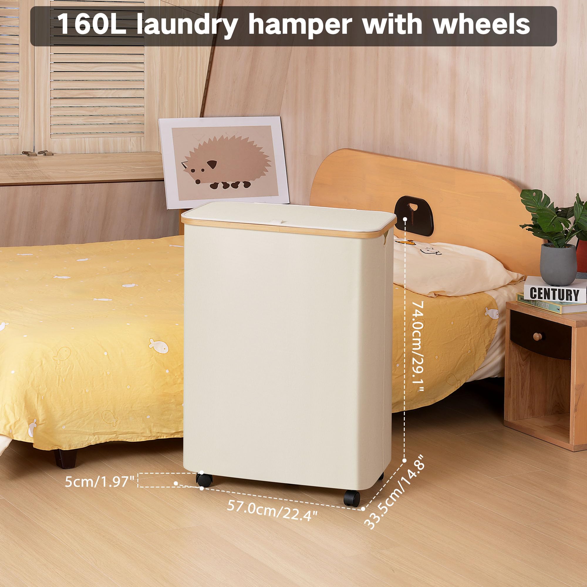 Iegrow Lagre Laundry Basket With Wheels, Laundry Hamper With Lid, 160L Clothes Hamper For Laundry With 3 Liner Bags, For Laundry