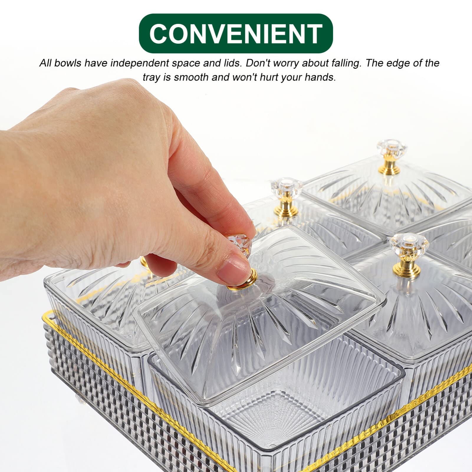 Cabilock Wedding Decor Dry Fruit Tray With Lid Divided Snacks Dish Serving Plate Appetizer Plate With Tray Party Wedding Nuts Pl