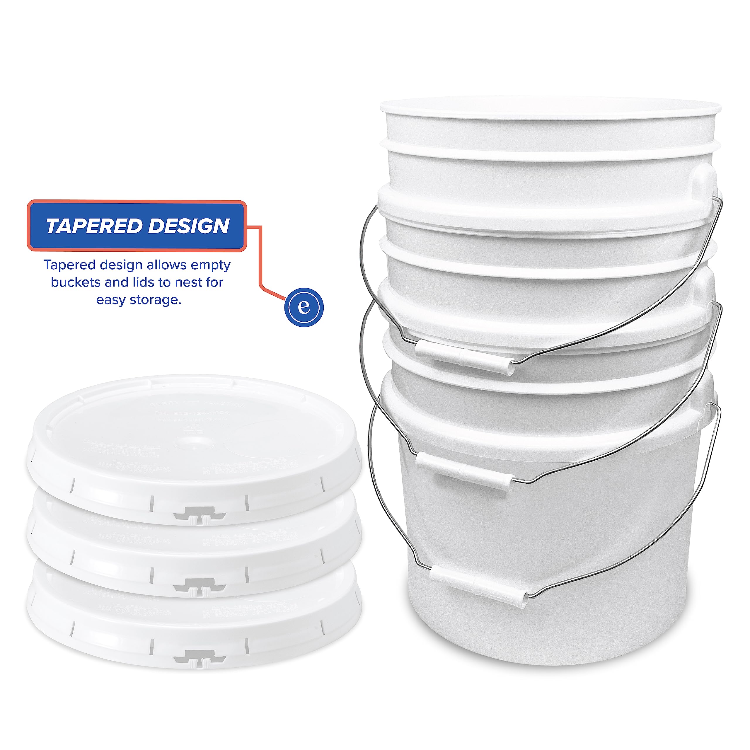 3.5 Gallon White Bucket & Lid - Set of 3 - Durable 90 Mil All Purpose Pail - Food Grade - Contains No BPA Plastic (3.5 Gal. w/Lids - 3pk)