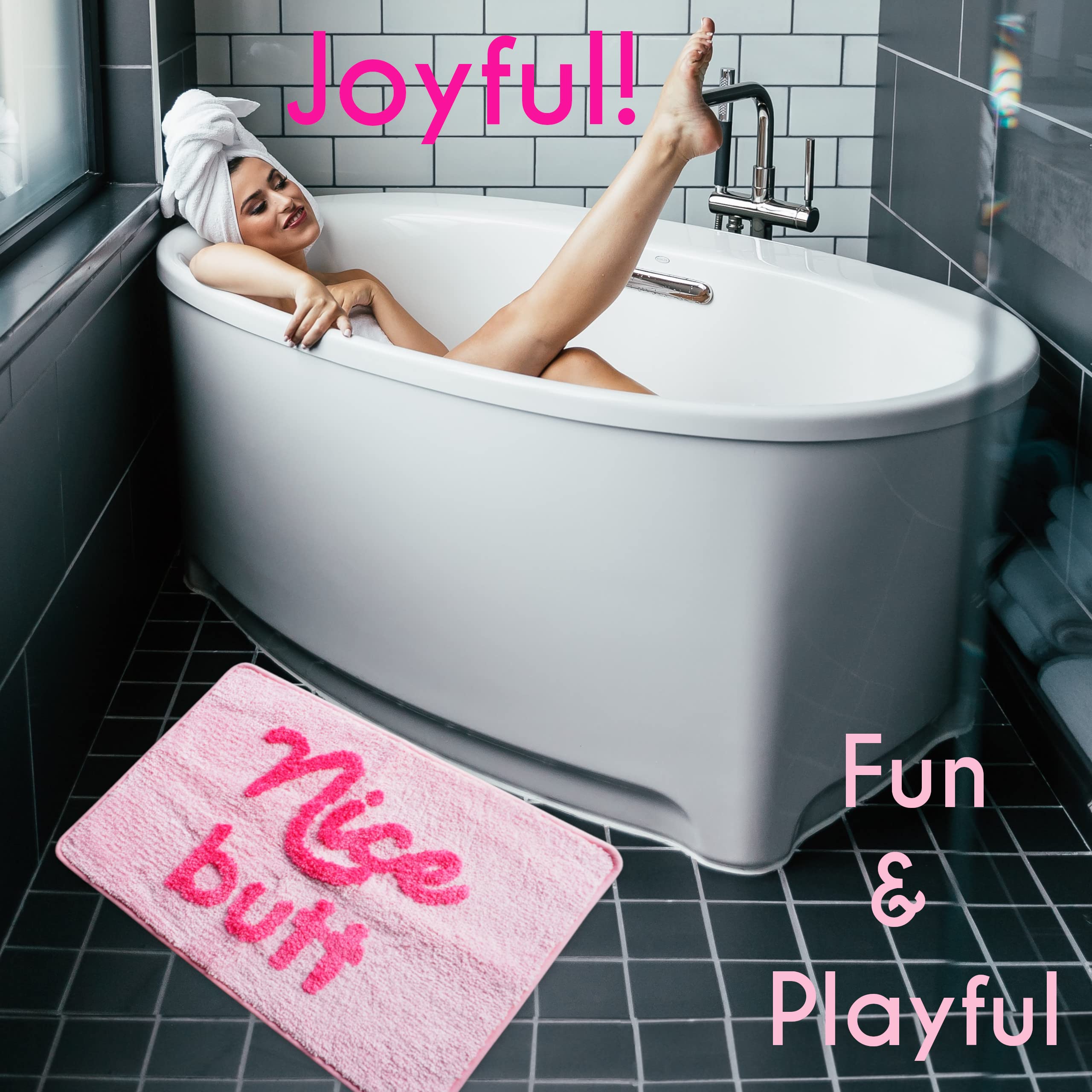 Nice Butt Bath Mat Pink Bum Funny Cute Bathroom Rugs Peach Blush Rug Shower Funny Bathroom Decor for Girls Fun Cute Bath Mat Non-Slip Washable