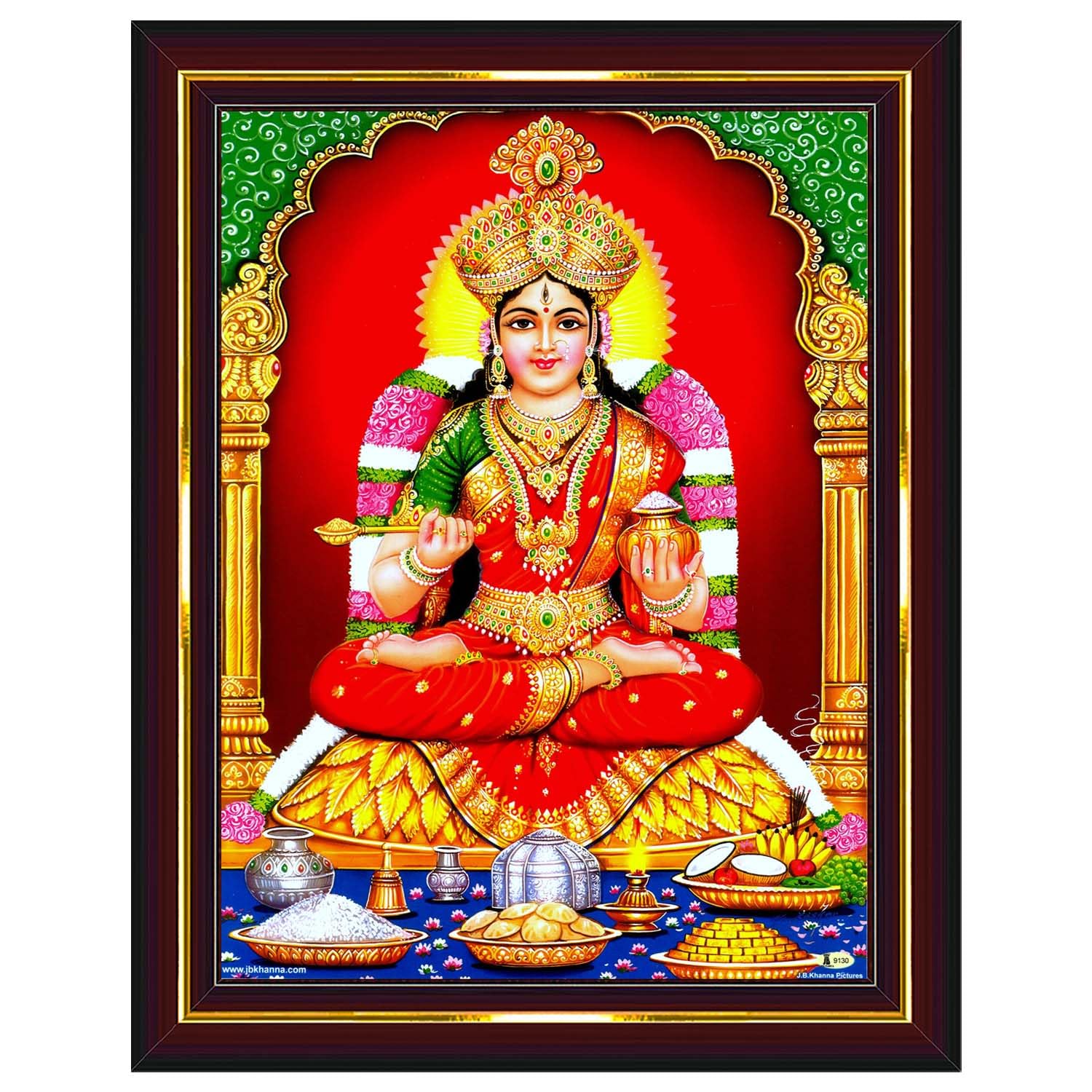 Pavan Photo Laminations Mata Annapurna Devi Photo For Kitchen Maa Wall Painting Framed Home Decor (Wood,Acrylic,Brown,Small Size