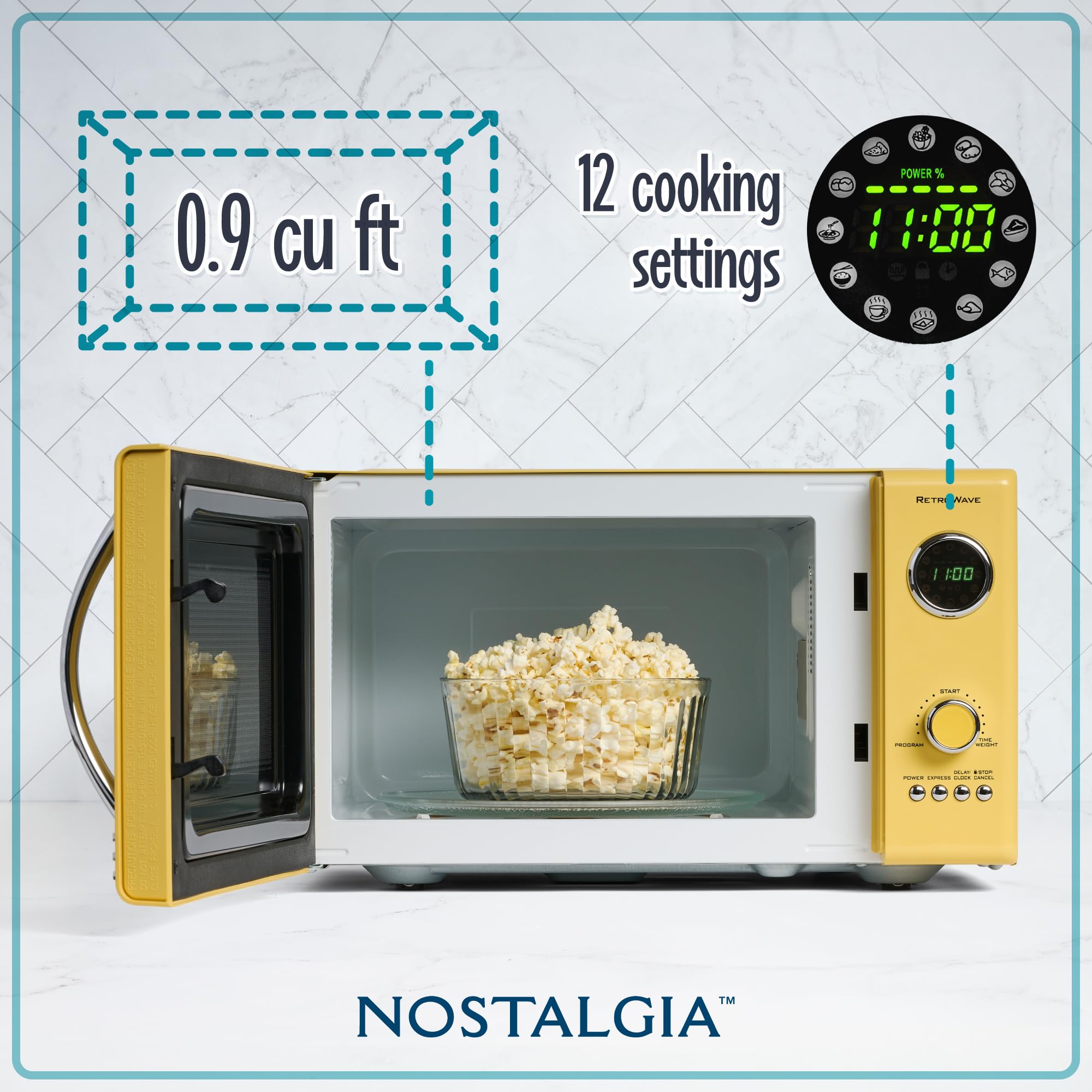 Nostalgia Retro Microwave - Countertop Microwave Oven - Includes 12 Pre-Programmed Settings And Digital Clock - 0.9 Cu Ft. - 800