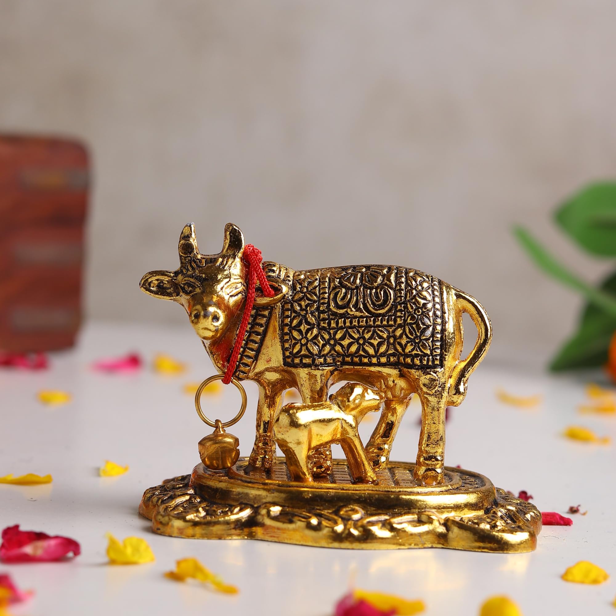 Habere India-All The Cultures Fabricating India Radha Krishna Idol & Figurine For Home | Kamdhenu Cow With Calf | Cow Statue Wit