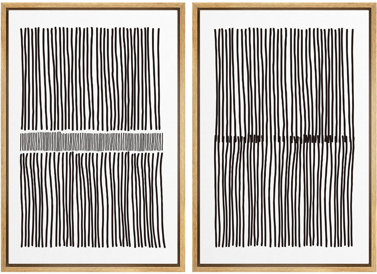 Signwin Framed Canvas Print Wall Art Set Geometric Dark Black Line Landscape Abstract Shapes Illustrations Modern Art Decorative
