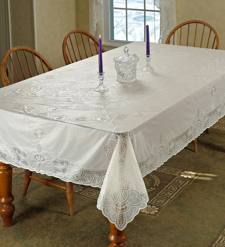 Violet Linen Vinyl Lace Betenburg Design Tablecloth Beige 60'' By 90'' Oblong/Rectangle