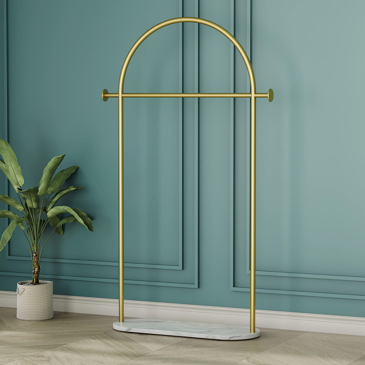 Gold Clothing Rack, Modern Clothes Rack With Marble Base, Heavy-Duty Coat Racks Freestanding For Boutiques, Can Hang Jacket Garm