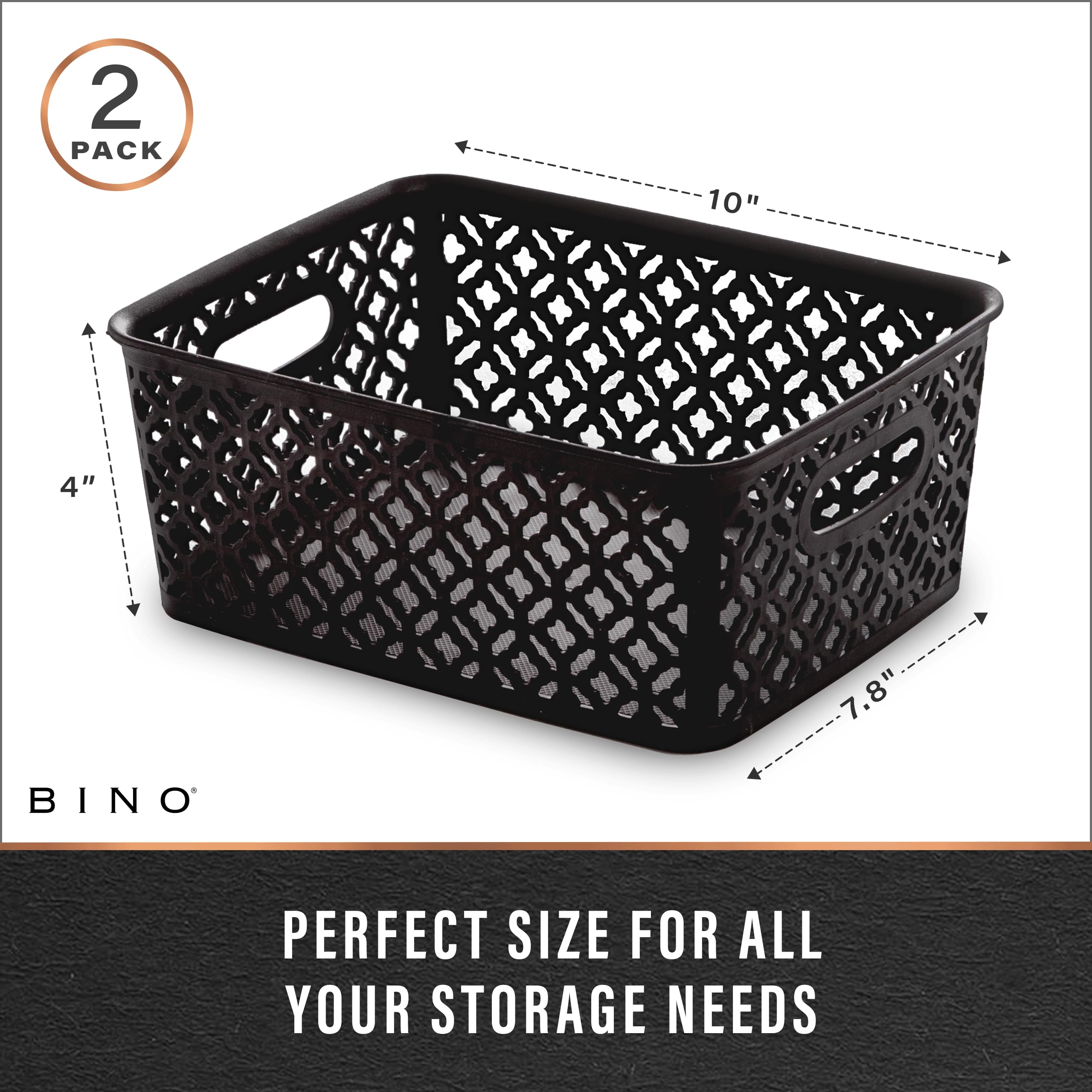 Bino L Plastic Storage Baskets, Medium - White | The Blossom Collection L Multi-Use Organizer Bin L Built-In Handles L Plastic W