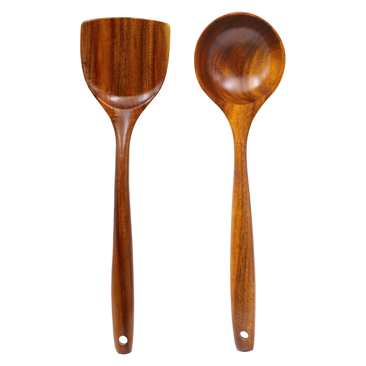 Fjnatinh Wooden Wok Spatula Ladle Tool Set, 14Inch Long Handle Wooden Spatula For Wok, Teak Wooden Wok Spatula