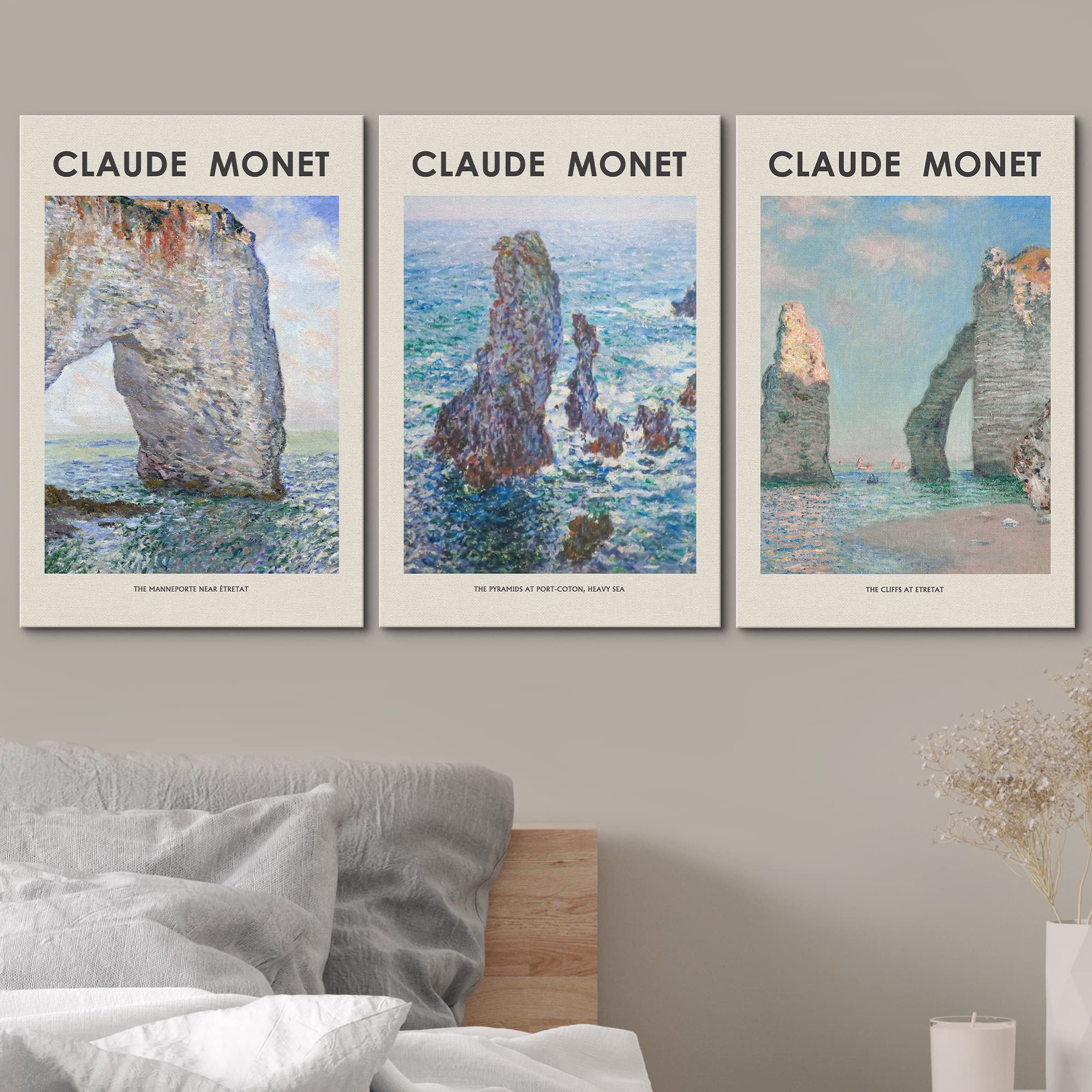 Wall26 Canvas Wall Art Print Set Beach Ocean Cliffs In France By Claude Monet Nature Wilderness Illustrations Modern Relax/Calm