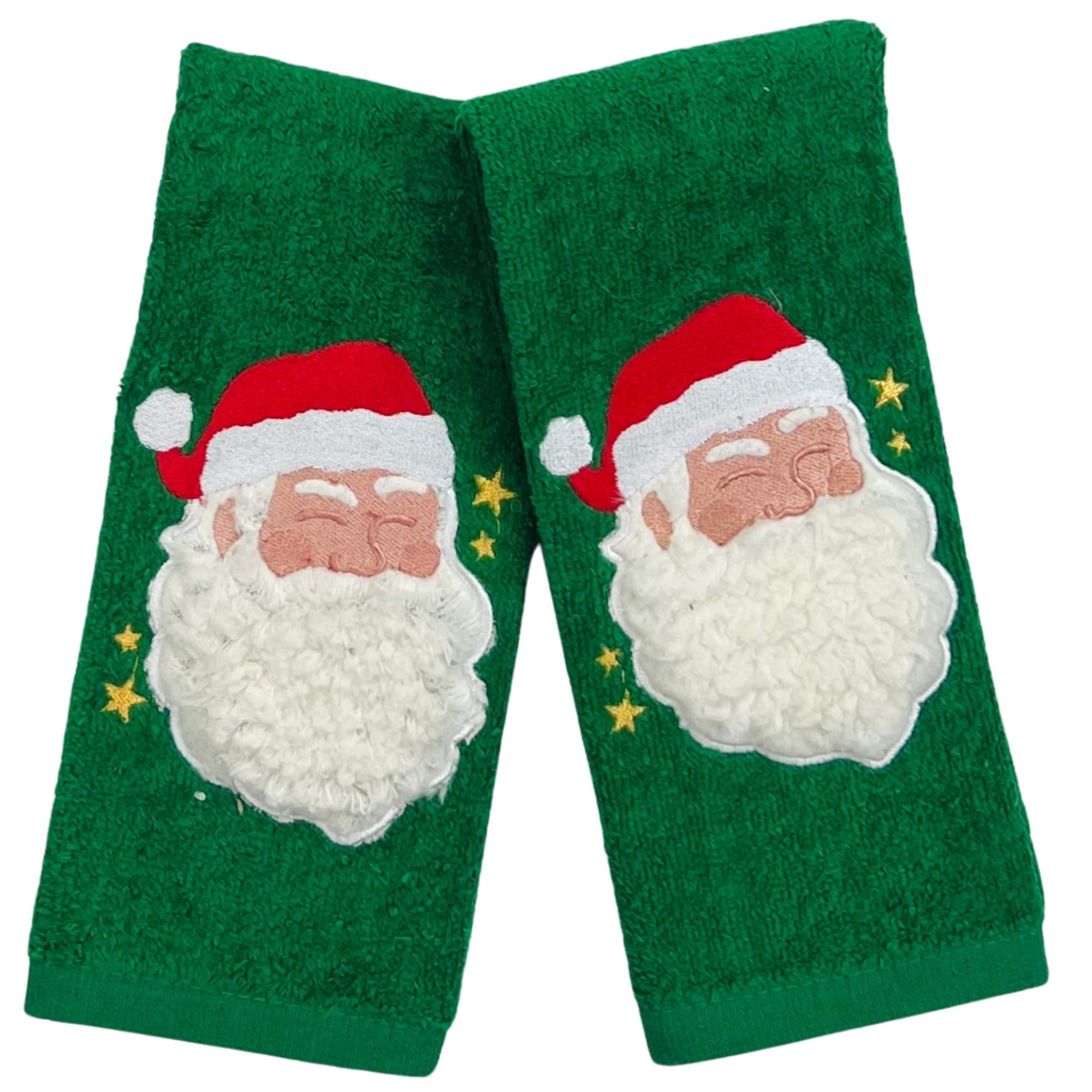 Serafina Home Holiday Christmas Bath Fingertip Towels, Embroidered Santa Sherpa Applique With Stitched Hem, 2 Piece Set, 12 X 18