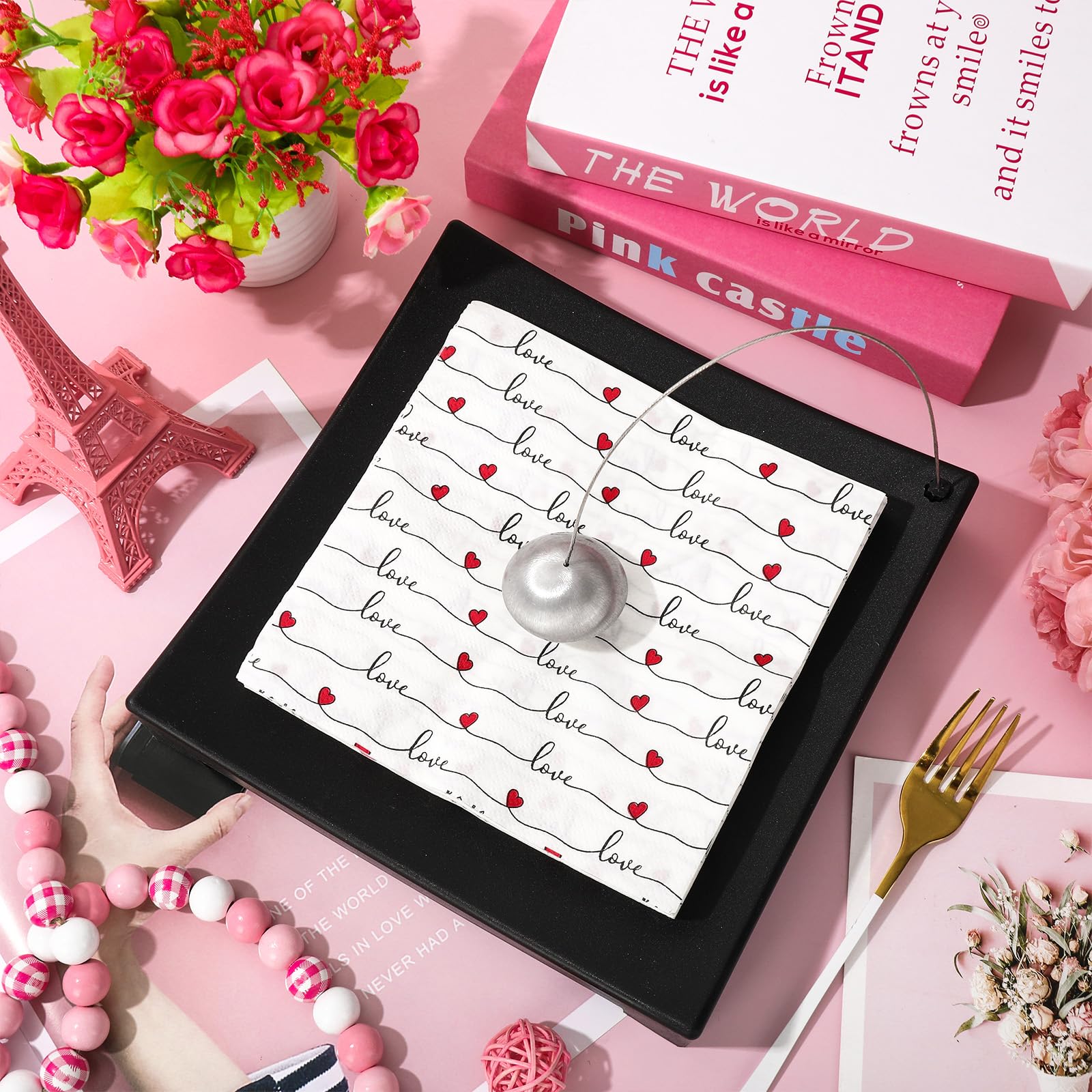 Anydesign 100Pcs Valentine'S Day Paper Napkins Love Hearts Disposable Luncheon Napkins Dessert Dinner Hand Napkin For Wedding Br