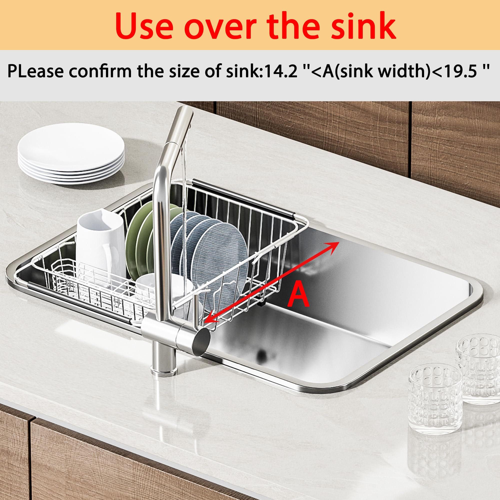 Niuyichee Expandable Dish Drying Rack, Stainless Steel Dish Drainer Rack Organizer In Sink, Drainage Rack Over Sink,Dish Drainer