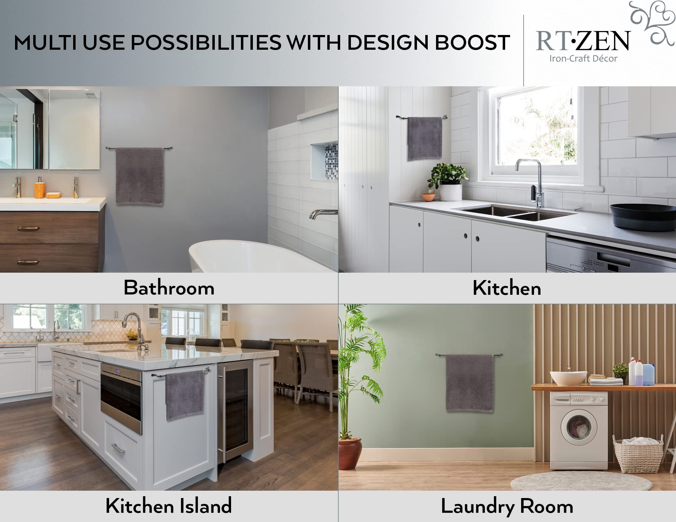 Rtzen Farmehouse Bathroom Towel Holder - Wrought Iron Matte Meta Black Towel Bar Wall Mount Rod - Handmade Home Decor Metal Kitc