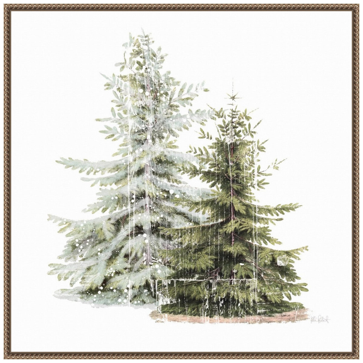 Amanti Art Framed Canvas Wall Art 30X30 Vintage Wooded Holiday Trees In Snow By Katie Pertiet, Framed Wall Art Canvas, Landscape