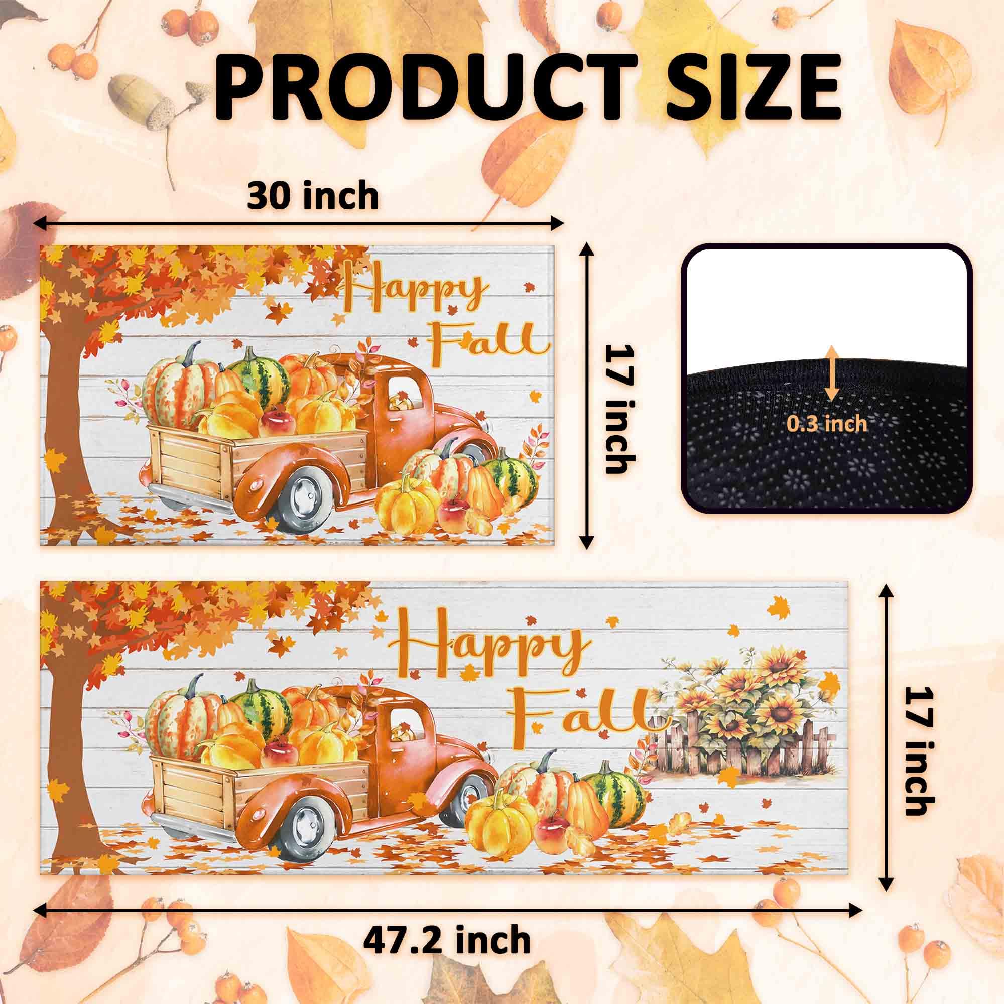 Pumpkin Decorative Fall Kitchen Rugs and Mats Set of 2,Thanksgiving Autumn Pumpkin Front Door Mat Floor Rug for Fall Home Holida