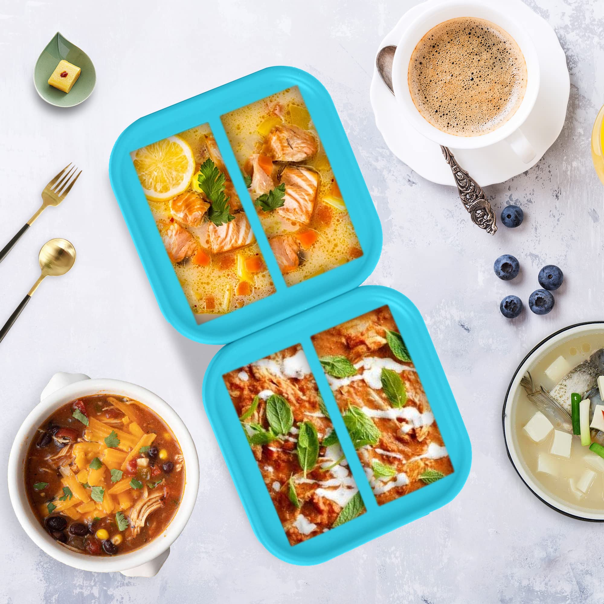 Naktow 2-Cup Silicone Freezer Tray With Lid - 2 Pack - Make 4 Perfect 2-Cup Portions - Easy Release Molds For Food Storage & Fre