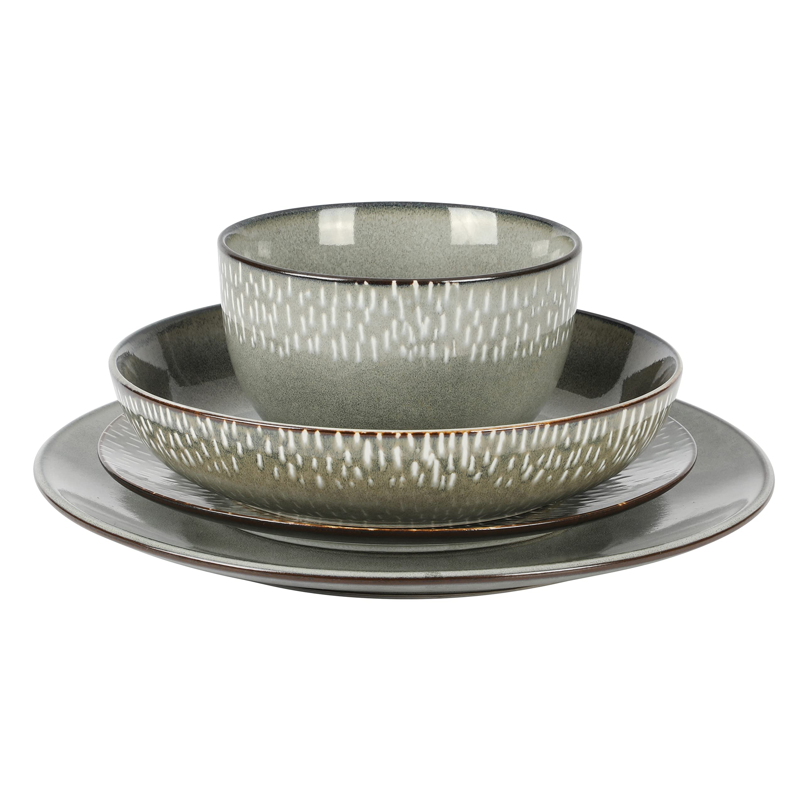 Gibson Elite Matisse Double Bowl Dinnerware Set, Service for 4 (16pcs), Green